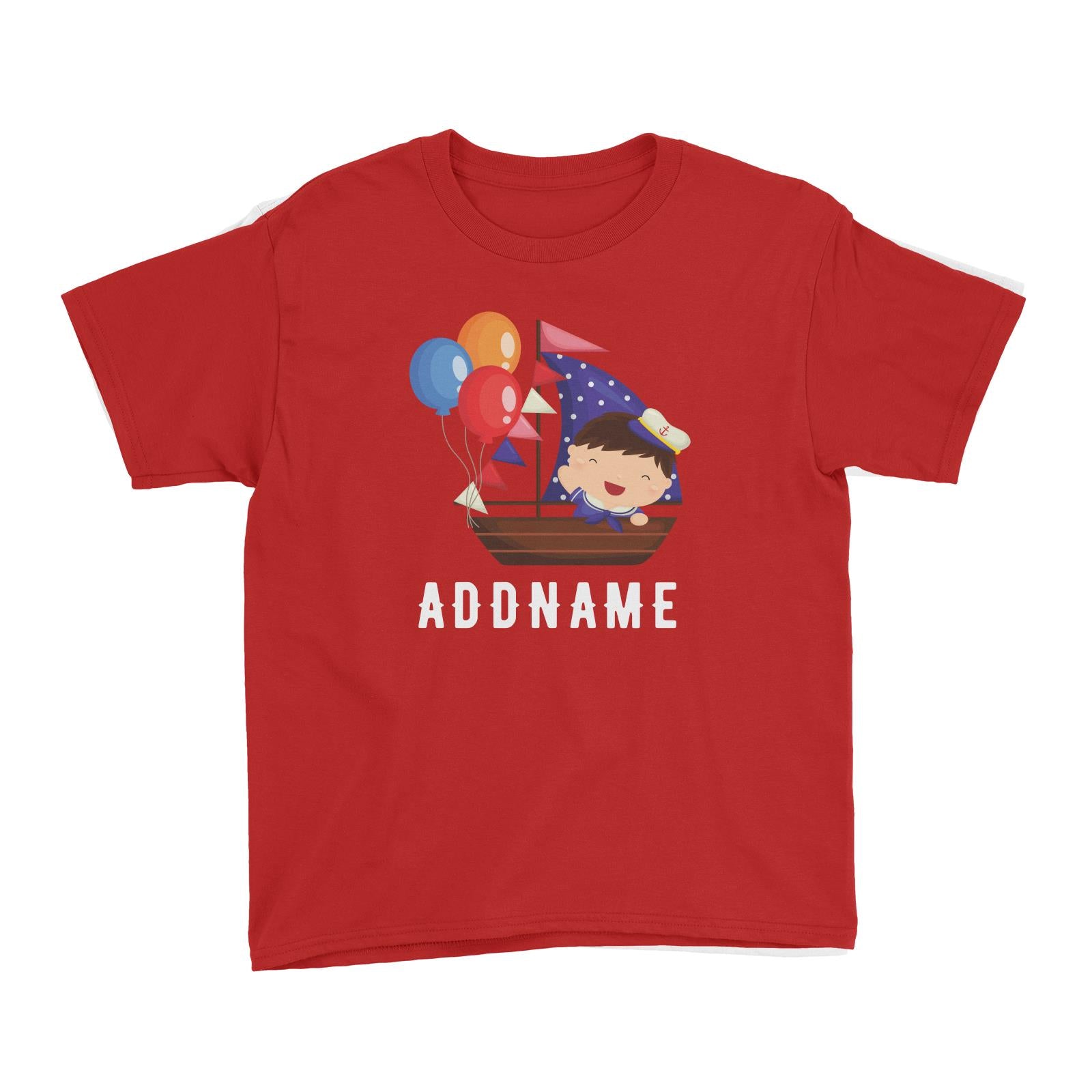 Birthday Sailor Baby Boy In Ship With Balloon Addname Kid's T-Shirt