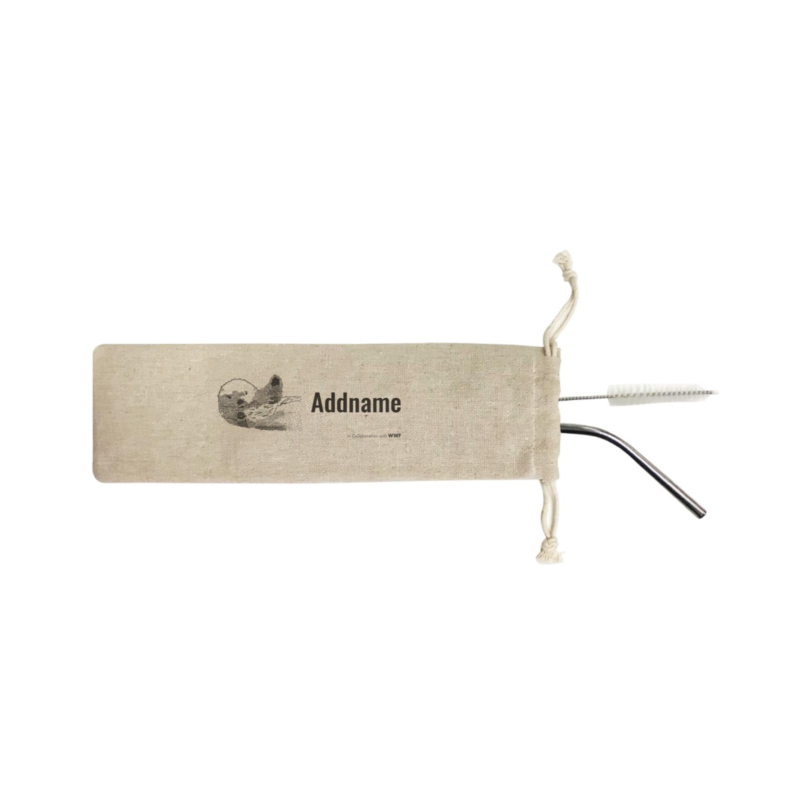 Hand Written Animals Sea Otter By ArtC Addname SB 2-in-1 Stainless Steel Straw Set In a Satchel