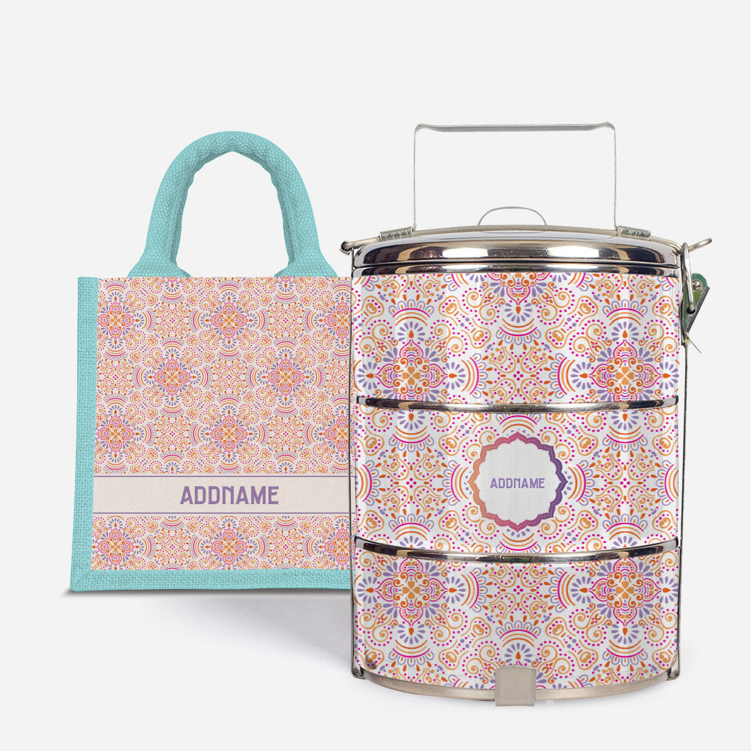 Pookal Series Standard Tiffin with Half Lining Lunch Bag - Triumph Light Blue