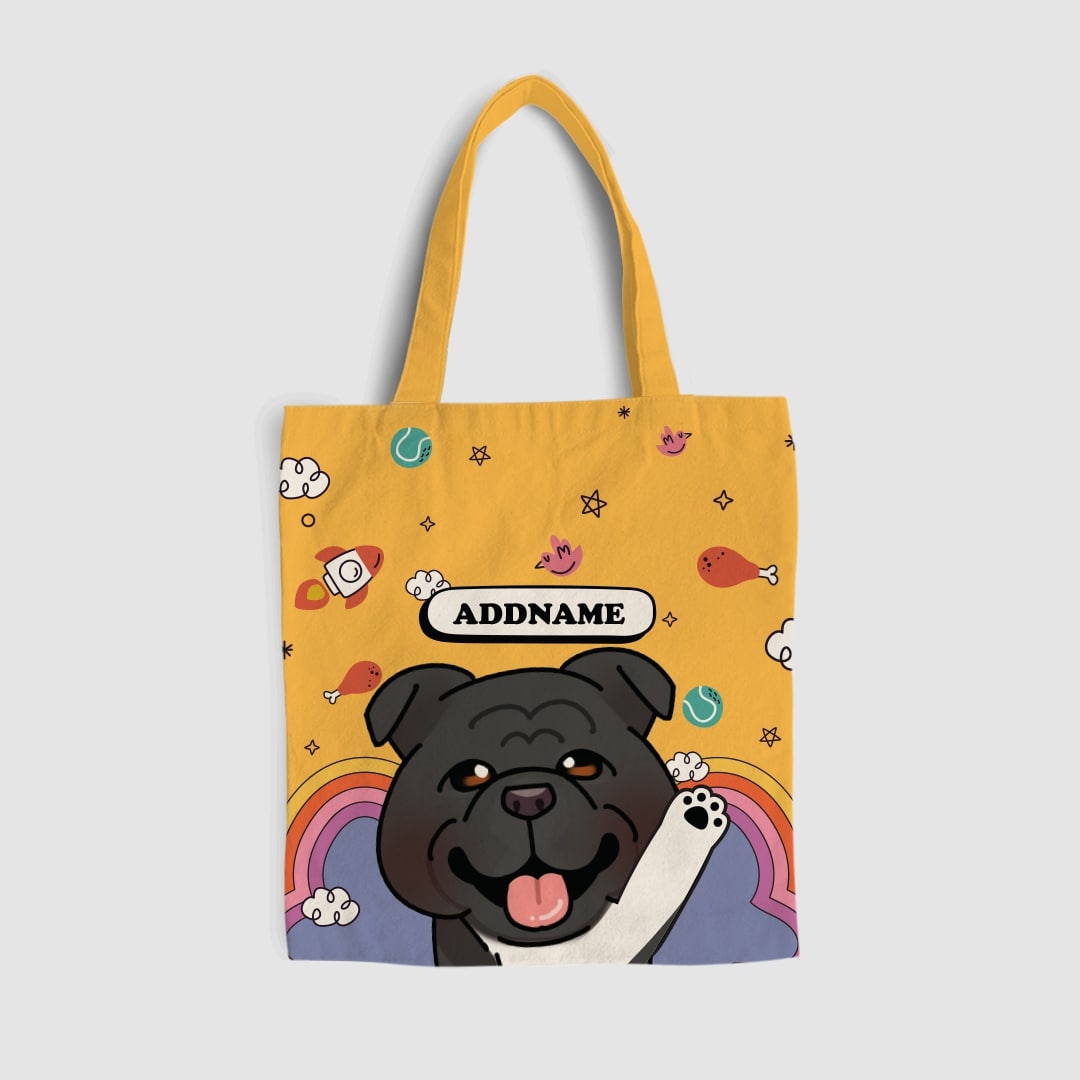 Paw Print Series Full Print Tote Bag - Black English Bulldog