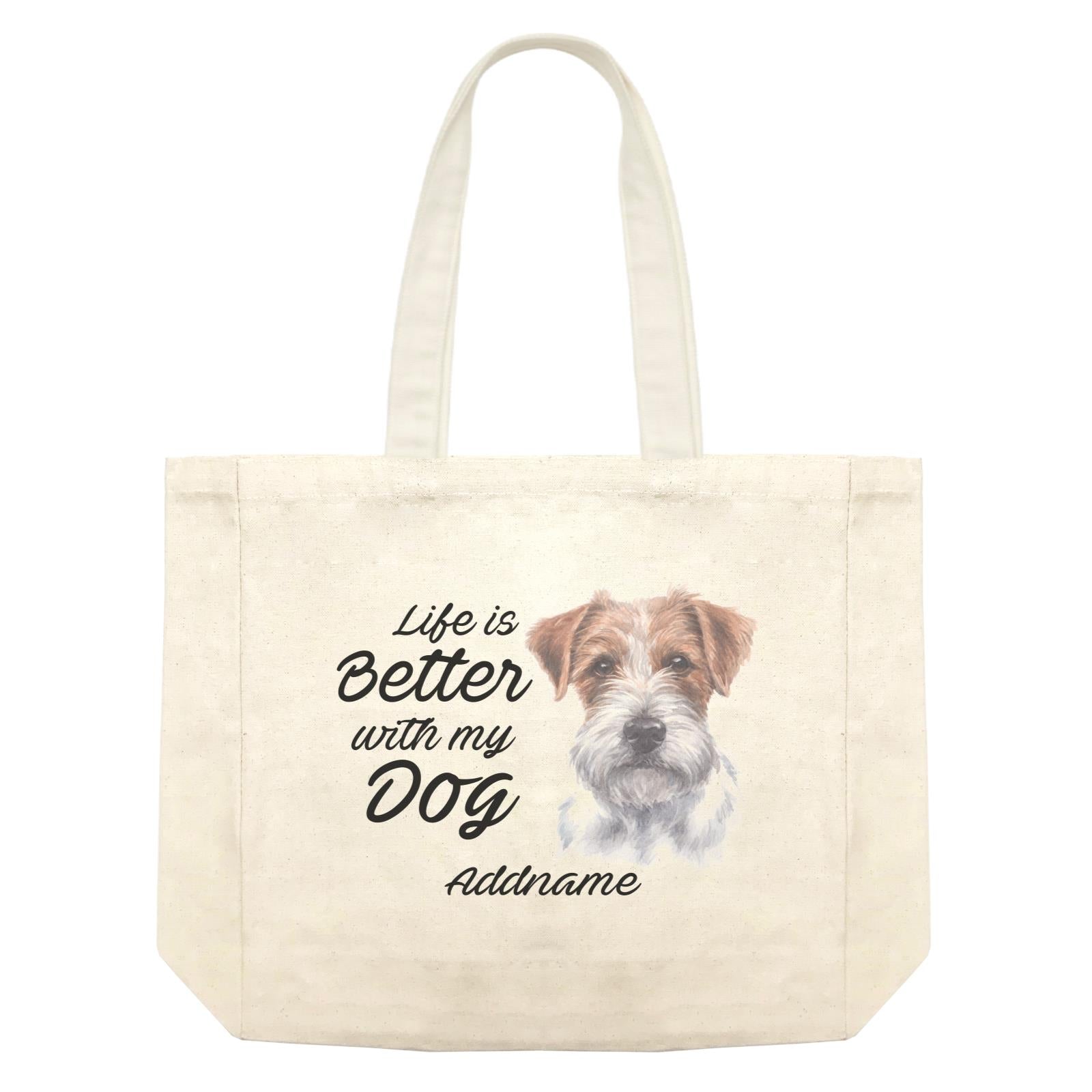 Watercolor Life is Better With My Dog Jack Russell Long Hair Addname Shopping Bag