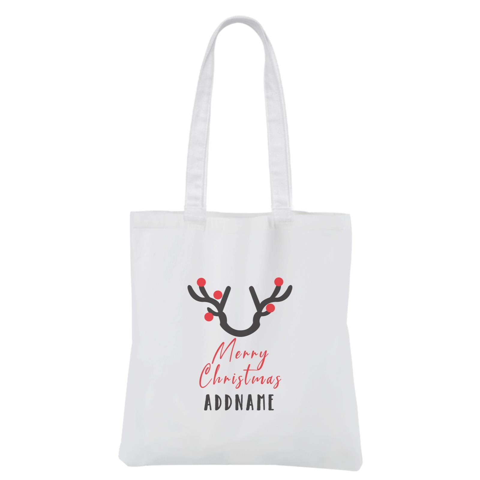 Christmas Series Antler Merry Christmas White Canvas Bag