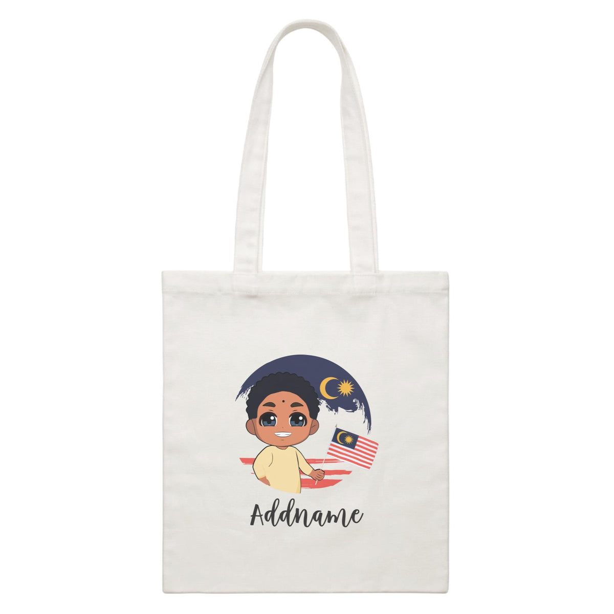 Merdeka Series Round Flag Indian Boy Addname White Canvas Bag