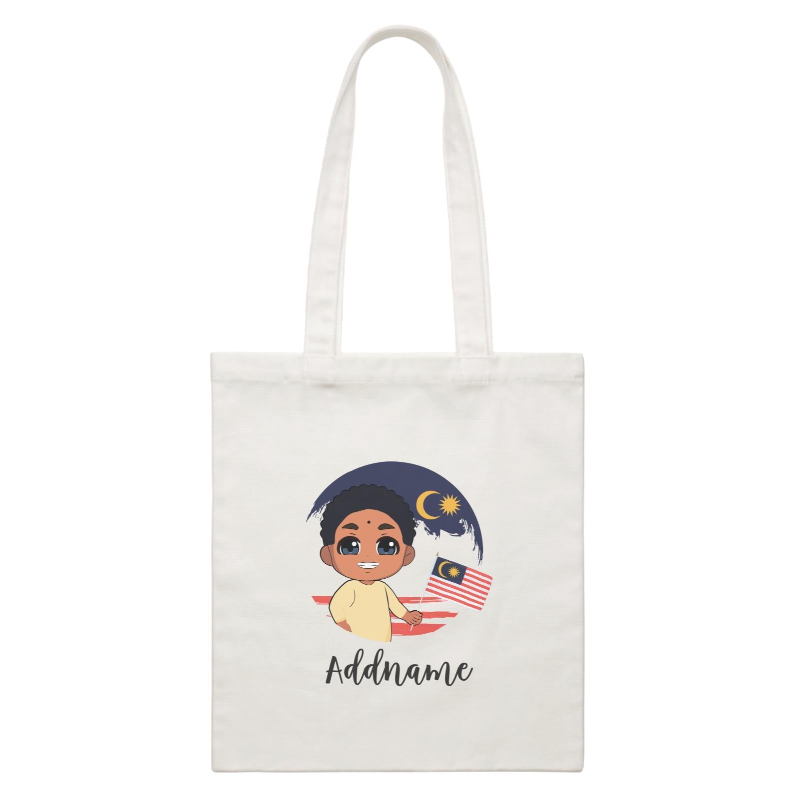 Merdeka Series Round Flag Indian Boy Addname White Canvas Bag