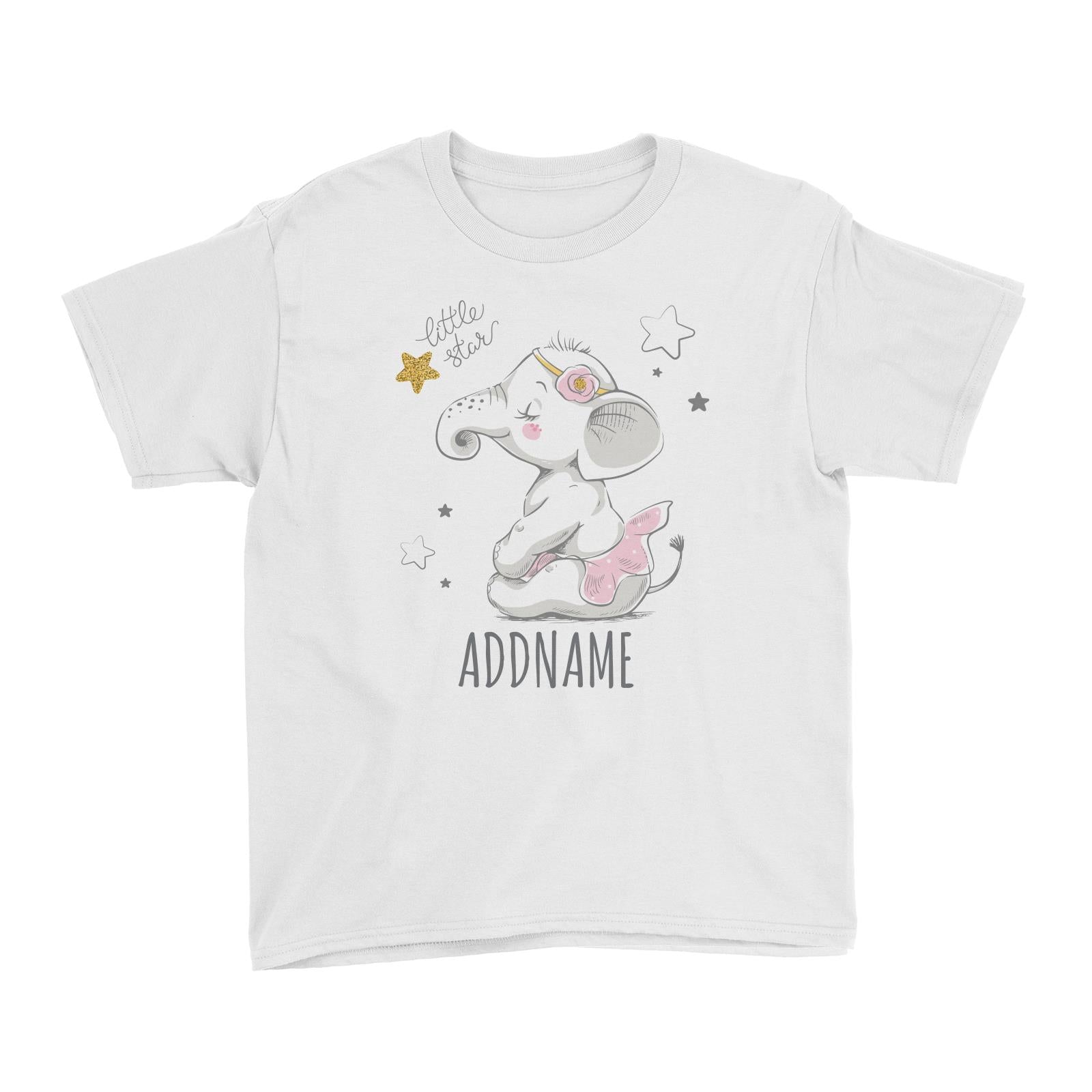 Elephant Little Star White Kid's T-Shirt Personalizable Designs Cute Sweet Animal Pinky For Girls HG