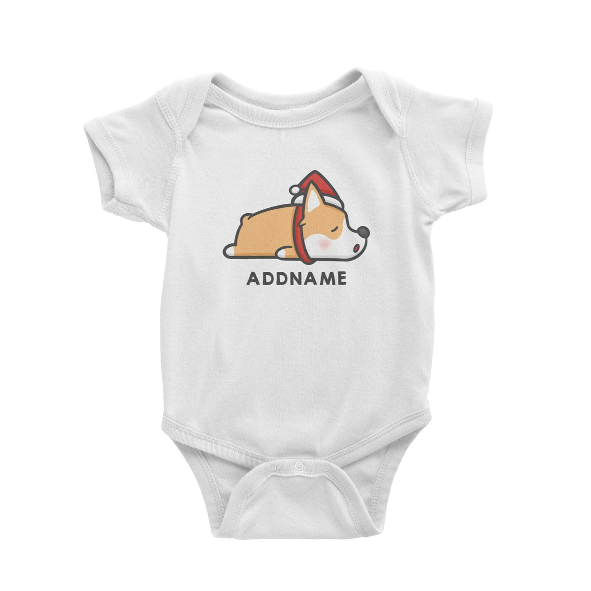 Xmas Cute Sleeping Corgi Addname Accessories Baby Romper