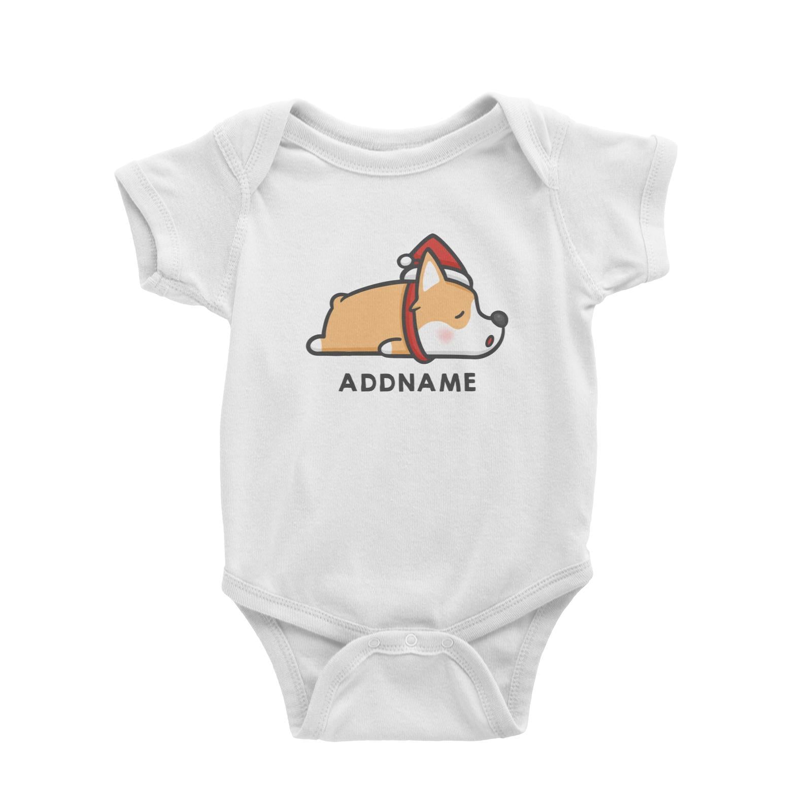 Xmas Cute Sleeping Corgi Addname Accessories Baby Romper