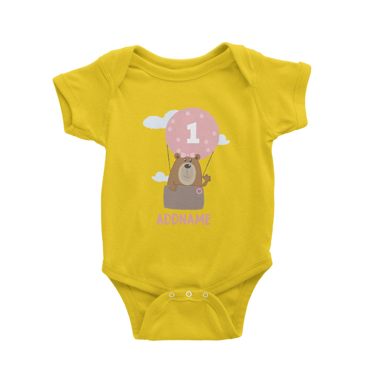 Cute Bear Girl with Hot Air Balloon Birthday Theme Personalizable with Name and Number Baby Romper