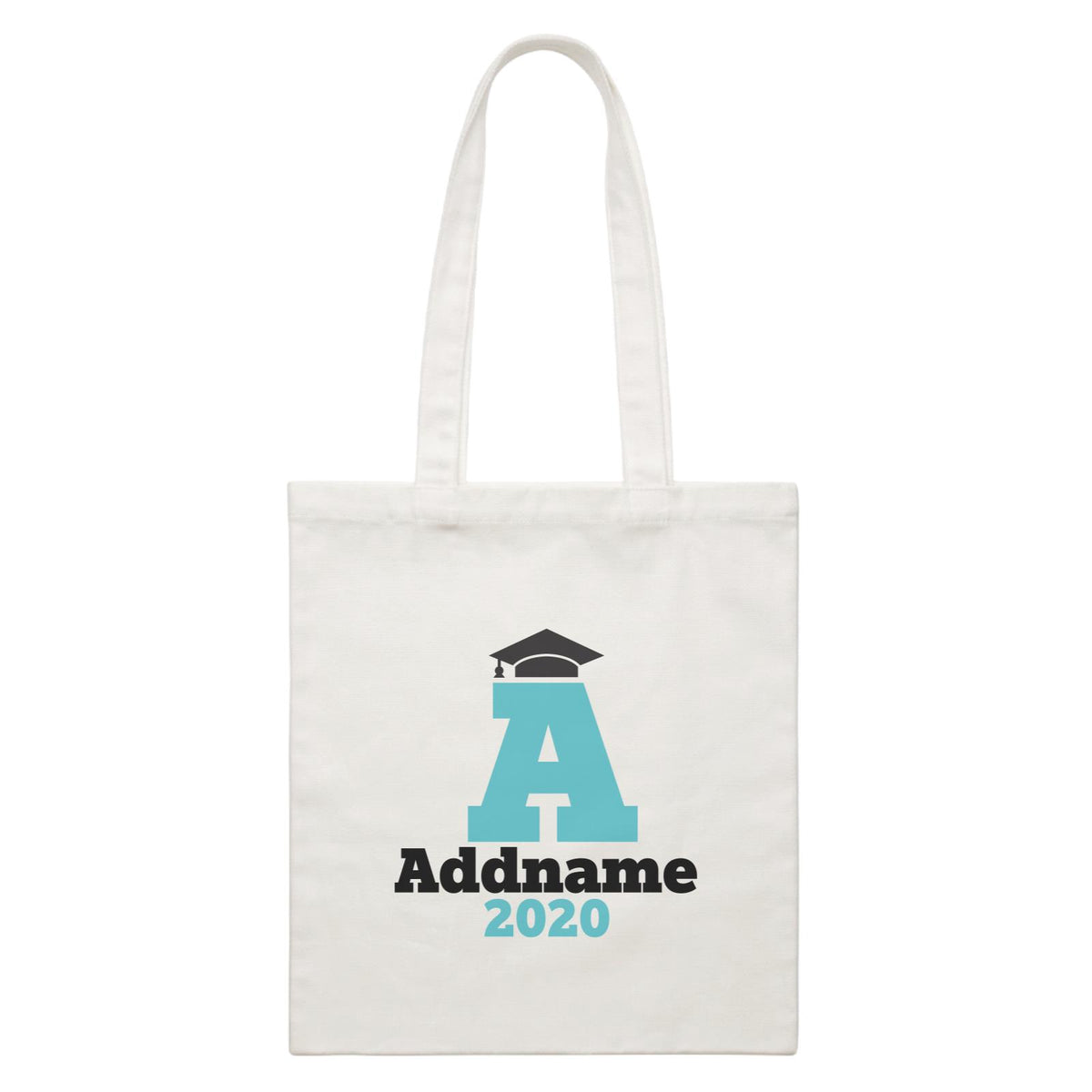 Graduation Series Cap with Initial and Year Blue White Canvas Bag