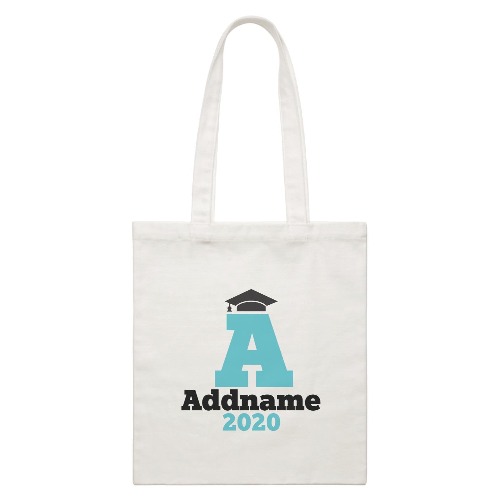 Graduation Series Cap with Initial and Year Blue White Canvas Bag