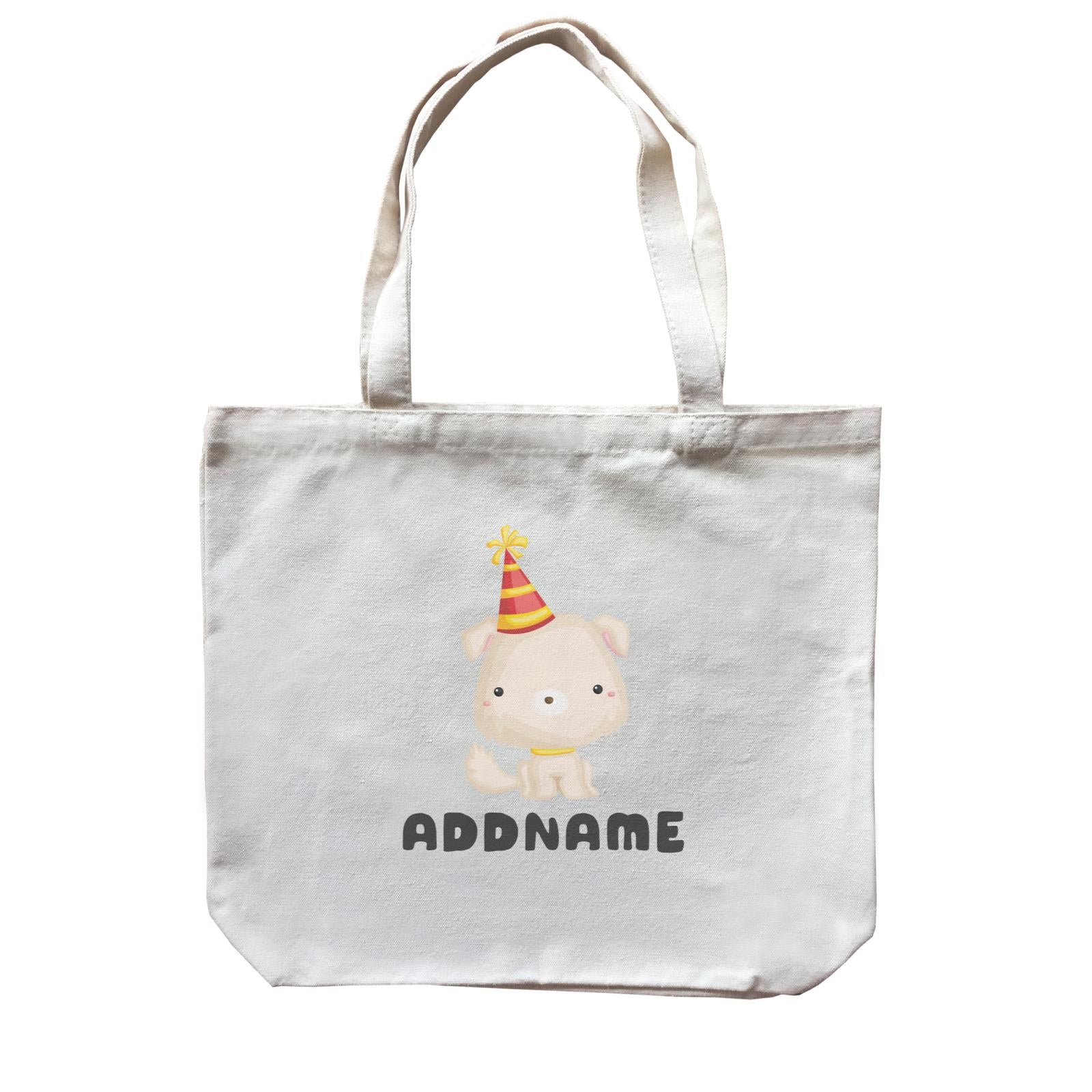 Birthday Friendly Animals Happy Dog Wearing Party Hat Addname Canvas Bag