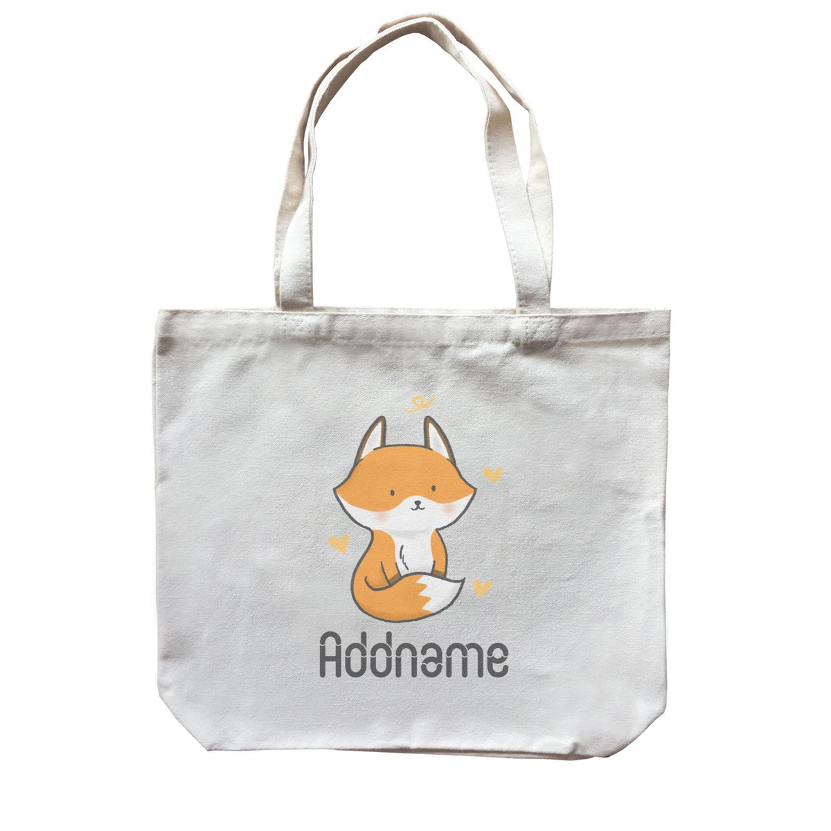 Cute Hand Drawn Style Fox Addname Canvas Bag
