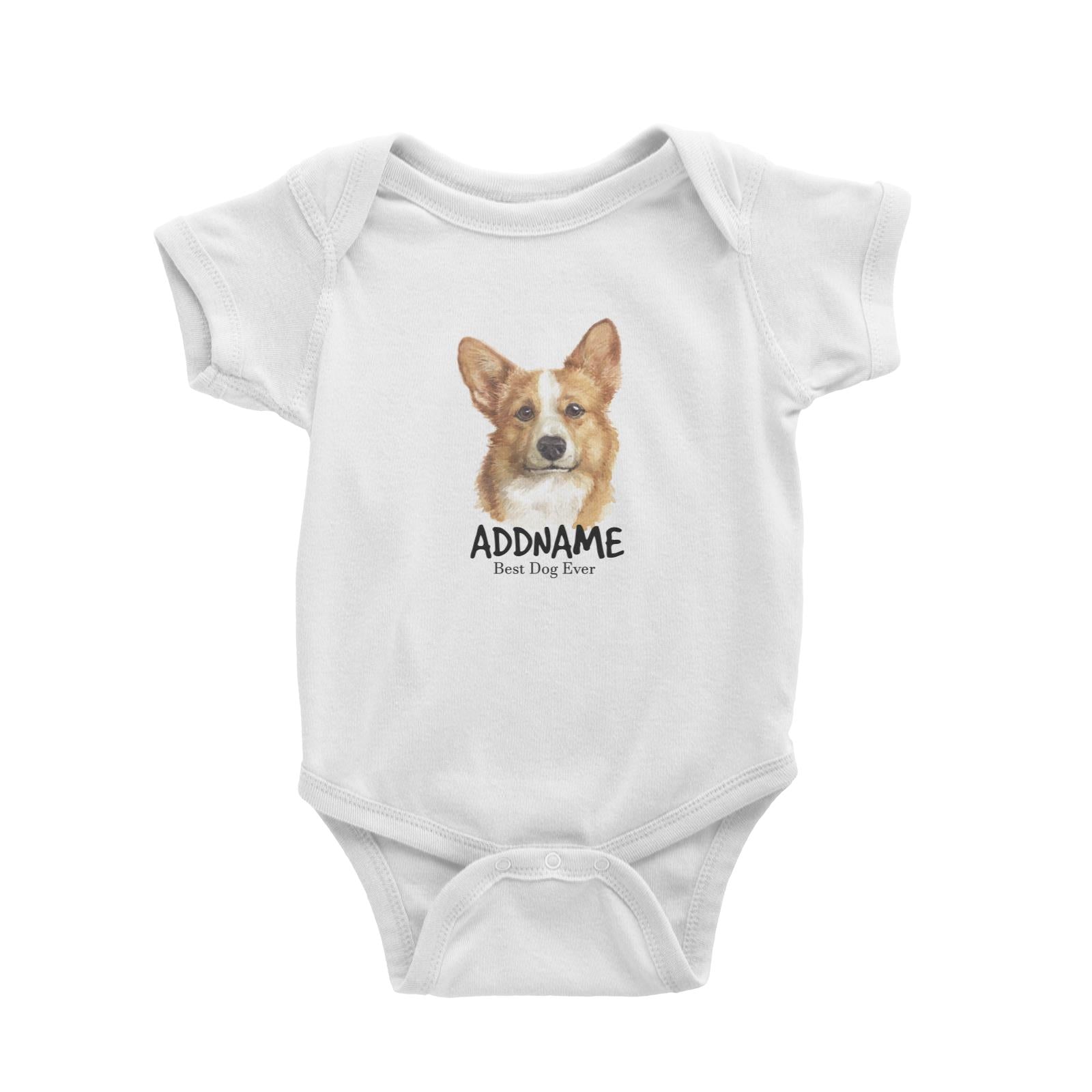 Watercolor Dog Welsh Corgi Smile Best Dog Ever Addname Baby Romper