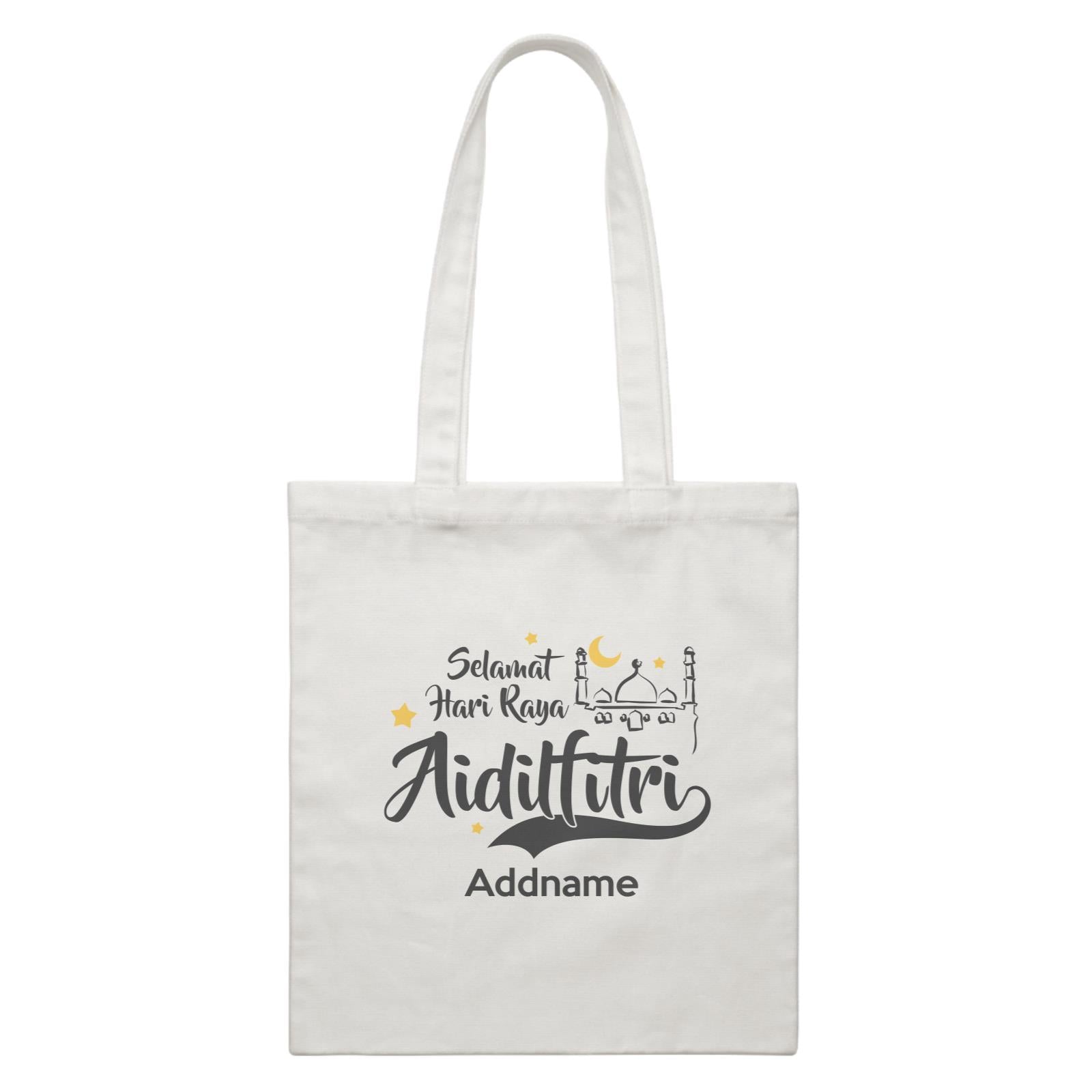 Raya Typography Doodle Mosque Selamat Hari Raya Aidilfitri Addname White Canvas Bag