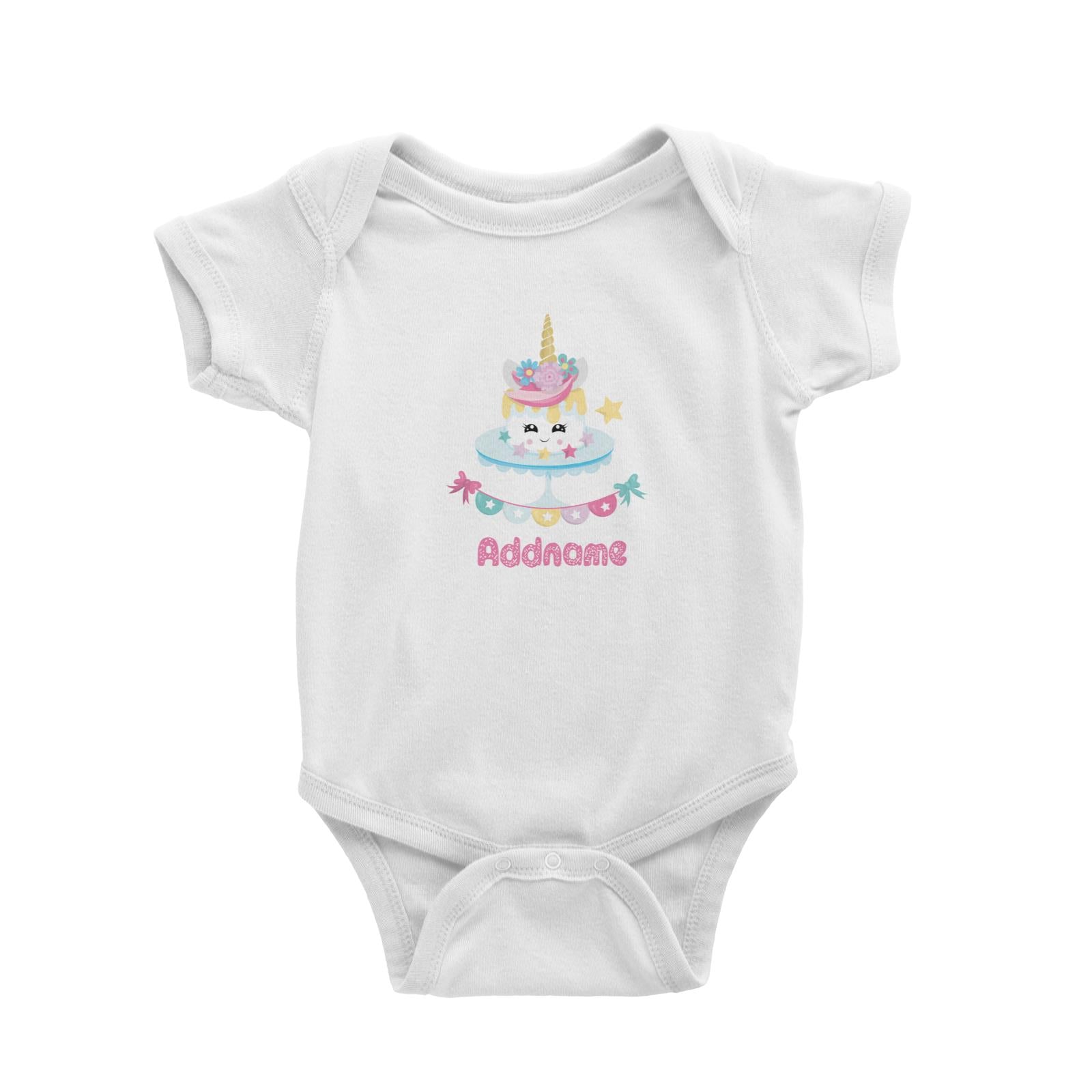 Magical Sweets Birthday Unicorn Cake with Banner Addname White Baby Romper