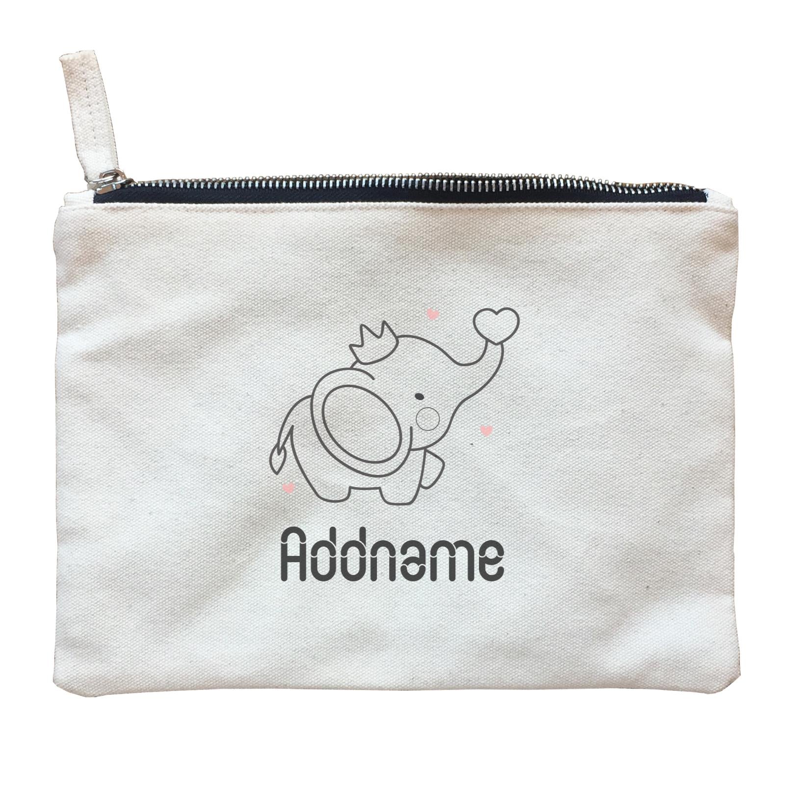 Coloring Outline Cute Hand Drawn Animals Elephants Baby Elephants With Heart And Crown Addname Zipper Pouch