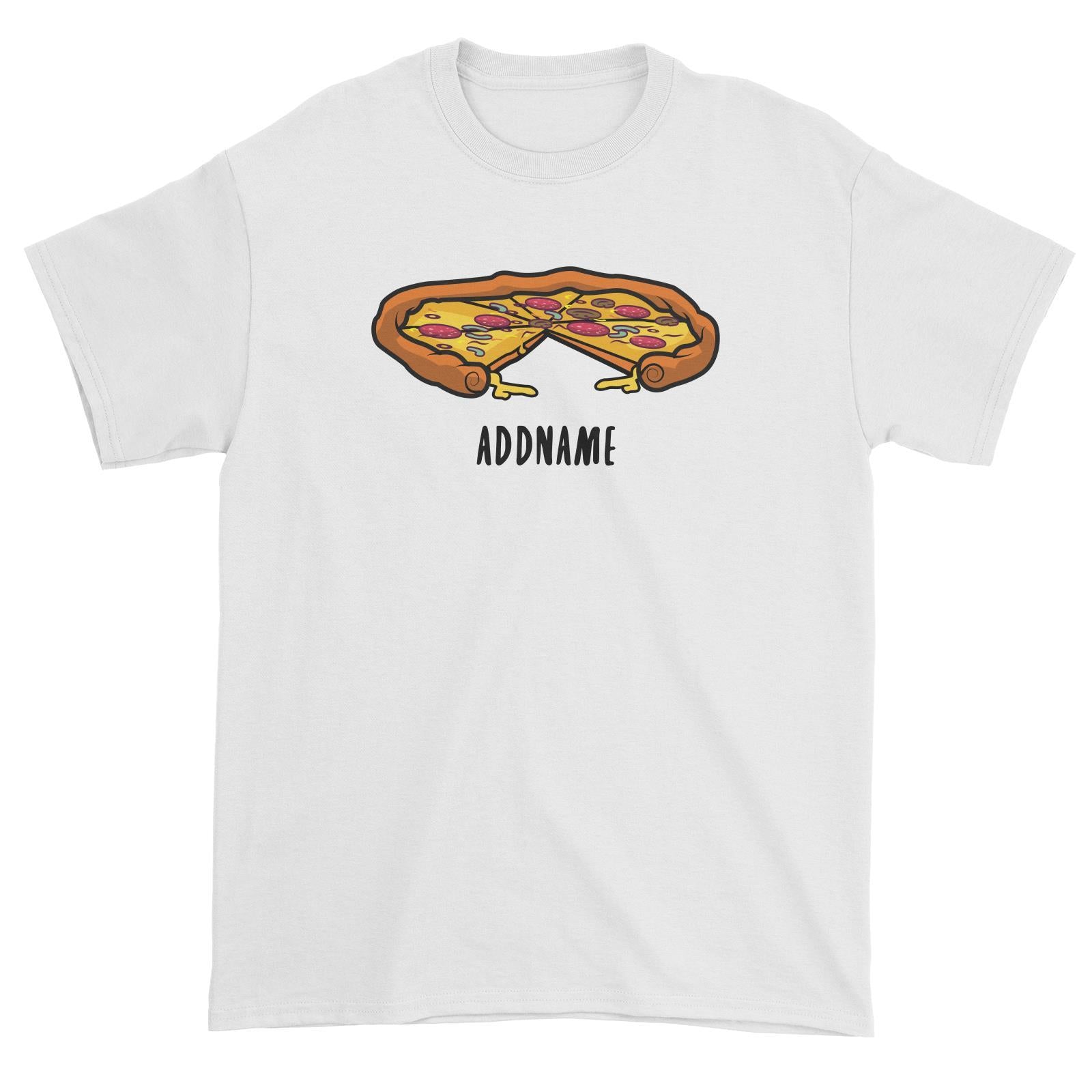 Fast Food Whole Pizza with A Slice Taken Out Addname Unisex T-Shirt  Matching Family Comic Cartoon Personalizable Designs