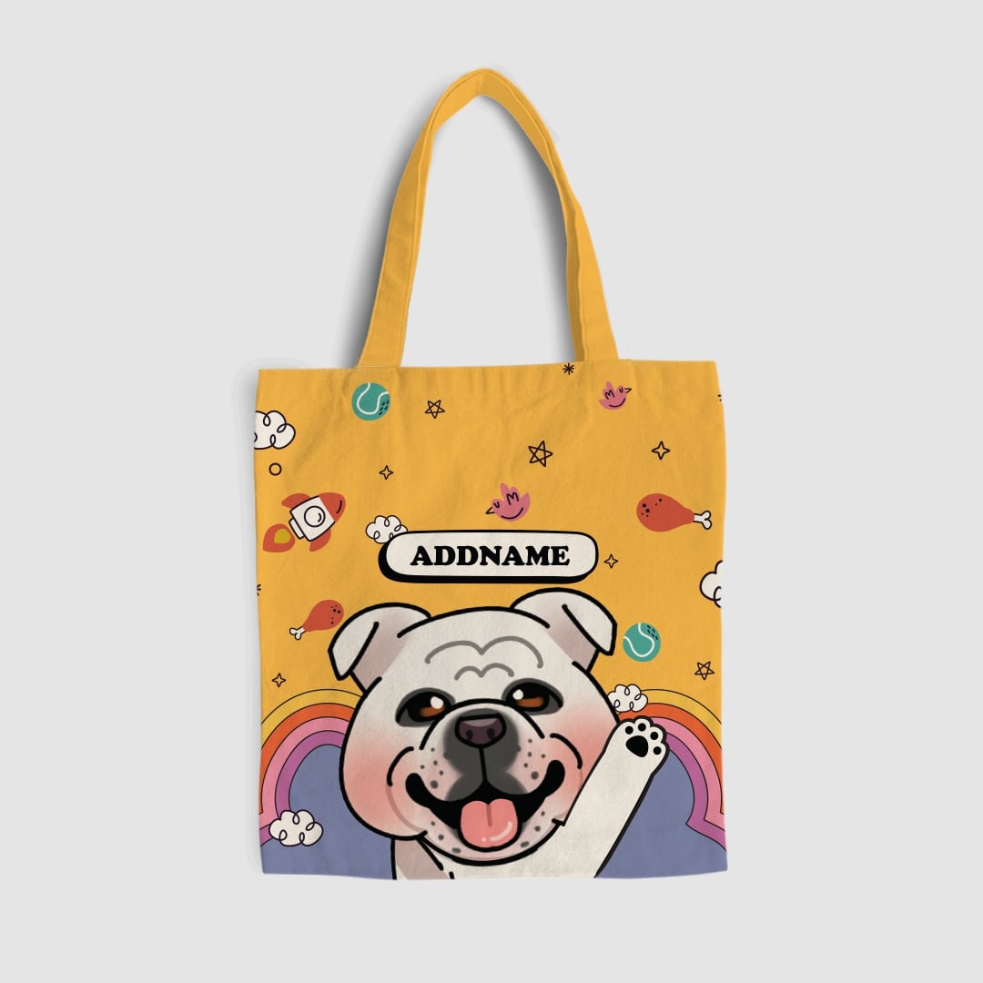 Paw Print Series Full Print Tote Bag - White English Bulldog