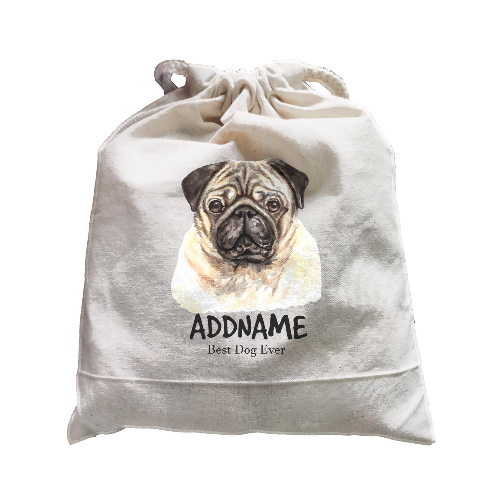 Watercolor Dog Pug Dog Best Dog Ever Addname Satchel