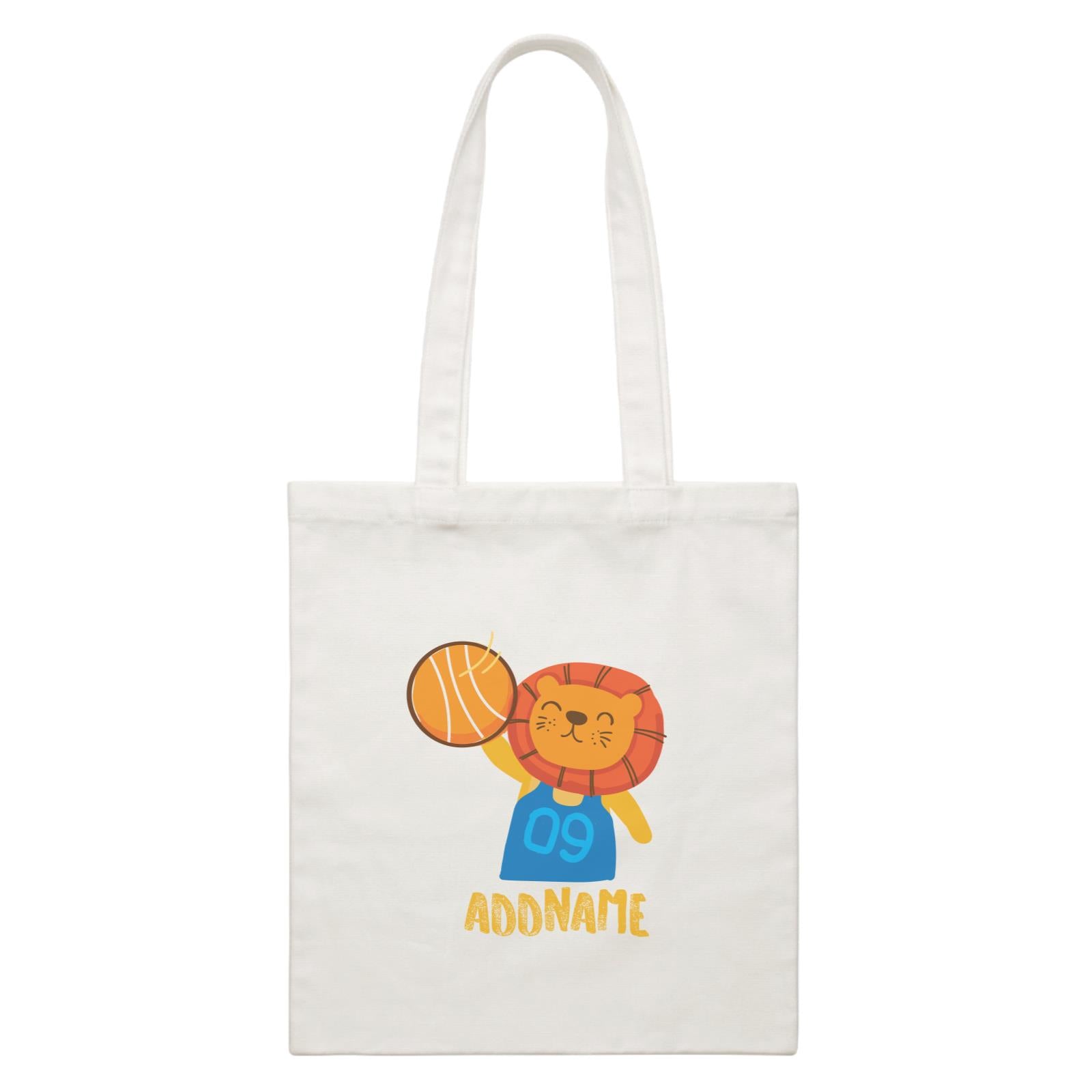 Cool Cute Animals Lion Basketball Player Addname White Canvas Bag