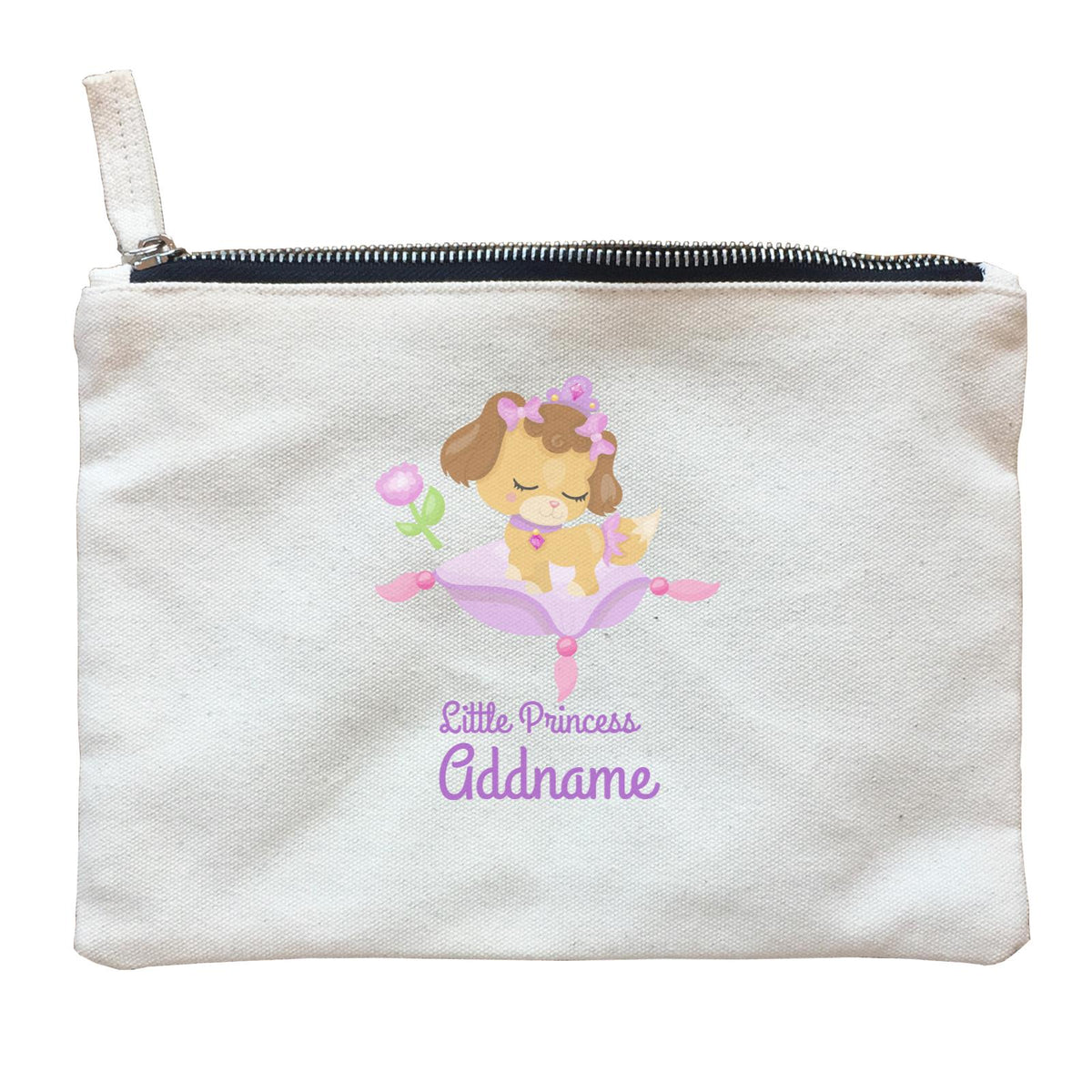 Little Princess Pets Dog On Pillow Addname Zipper Pouch