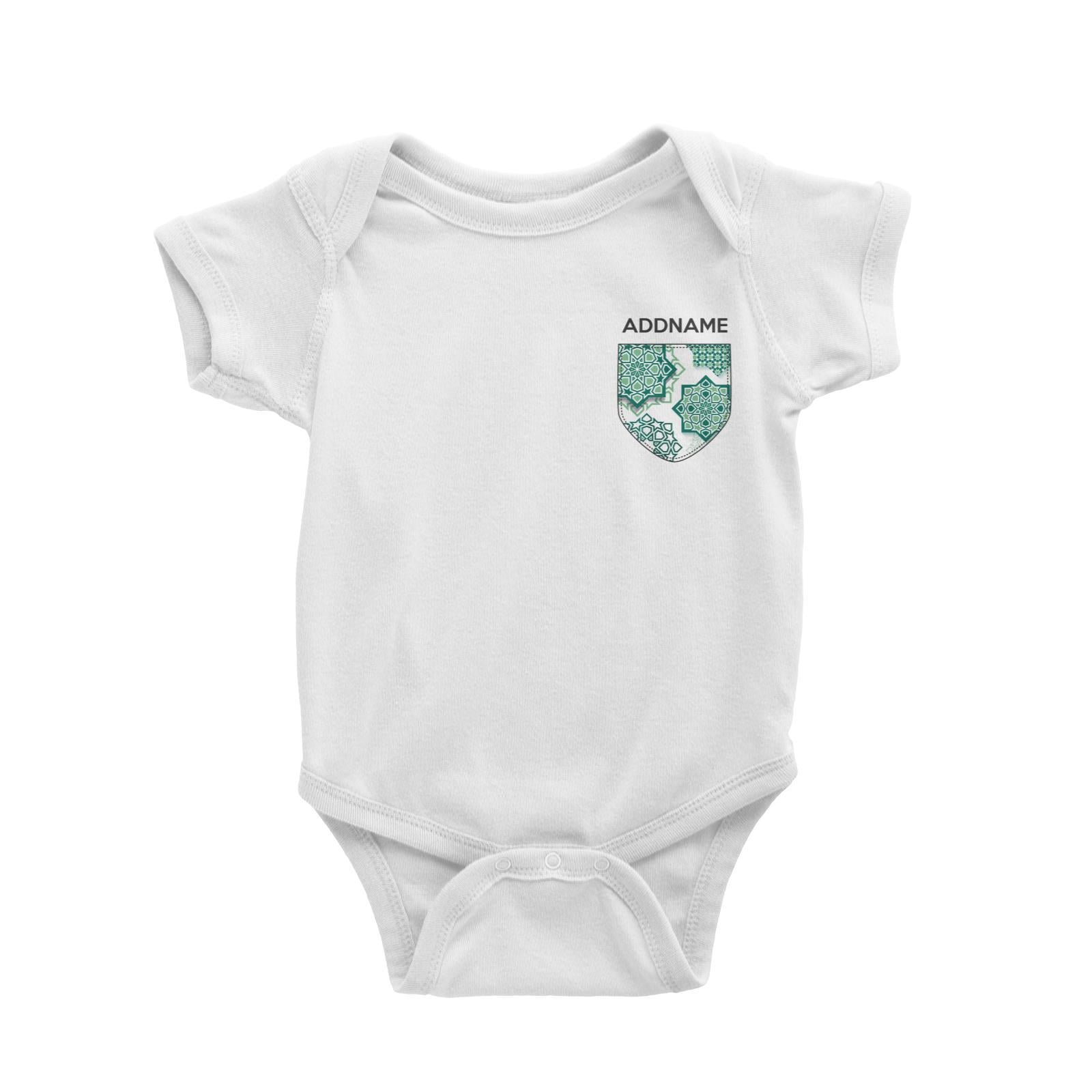 Raya Pocket Green Islamic Geomatric Addname Baby Rompers