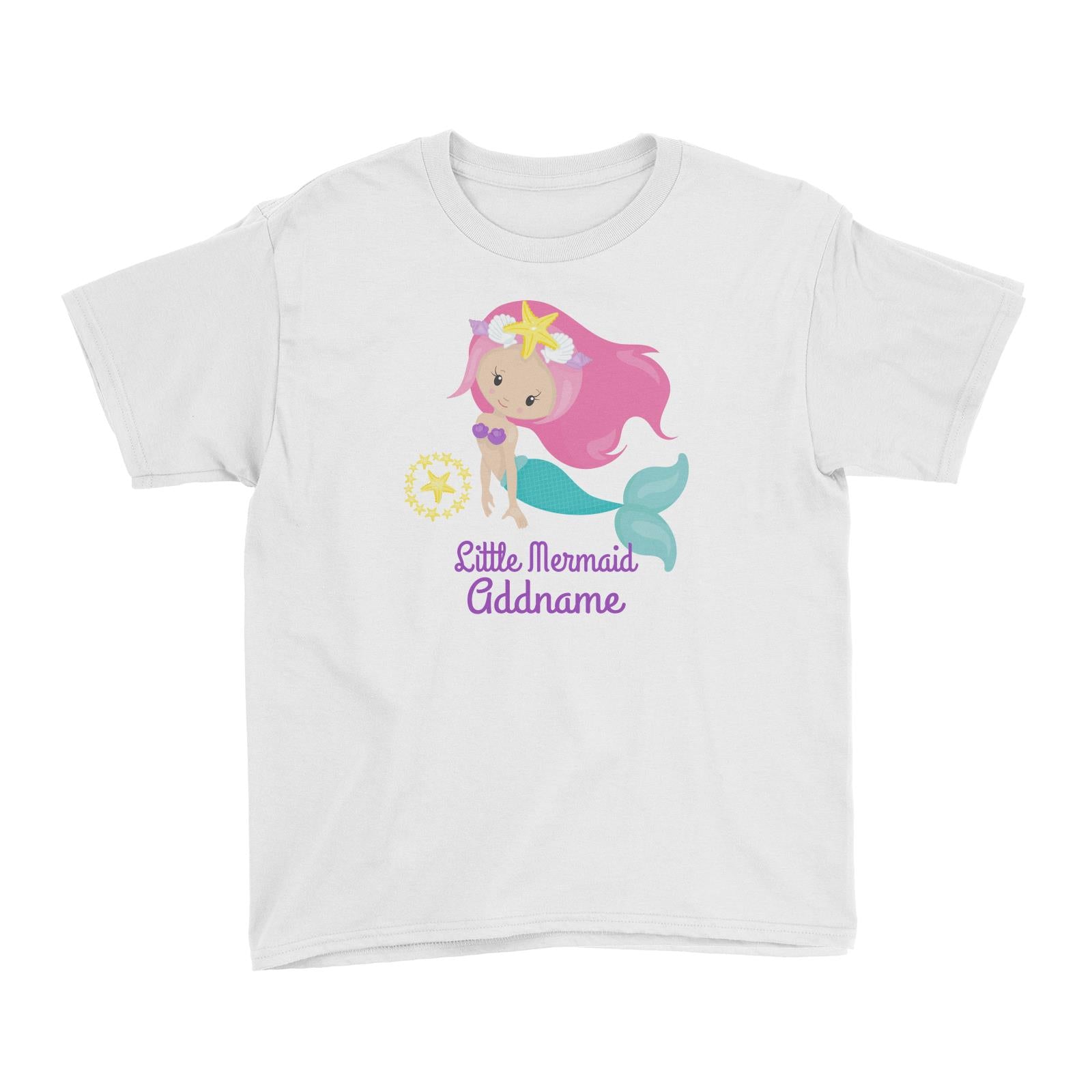 Little Mermaid Swimming with Starfish Emblem Addname Kid's T-Shirt
