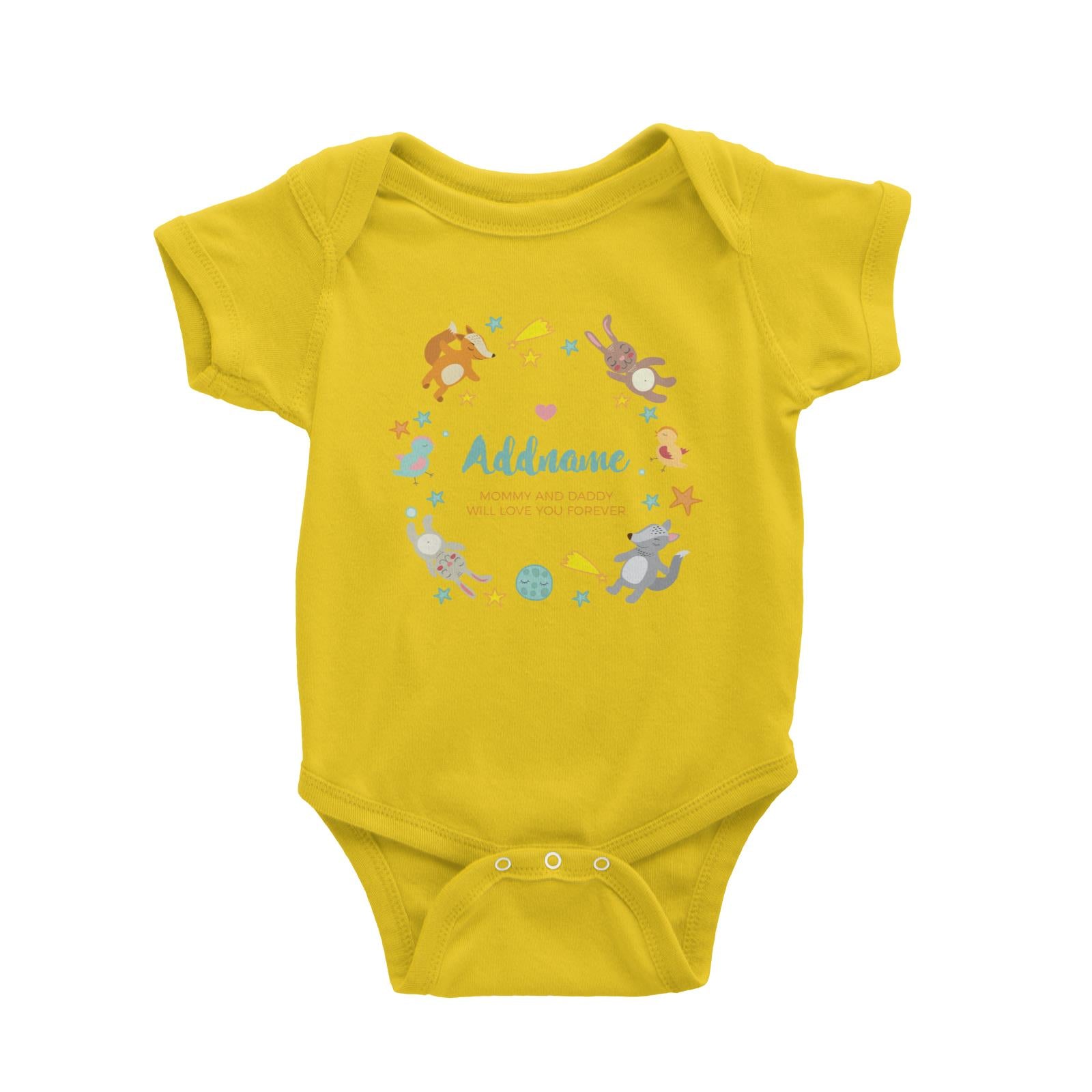 Cute Woodland Animals with Star Elements Personalizable with Name and Text Baby Romper