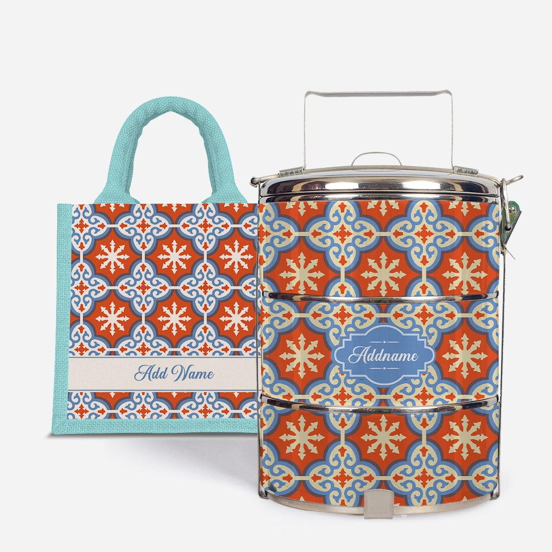 Moroccan Series Standard Tiffin With Half Lining Lunch Bag  - Cherqi Light Blue