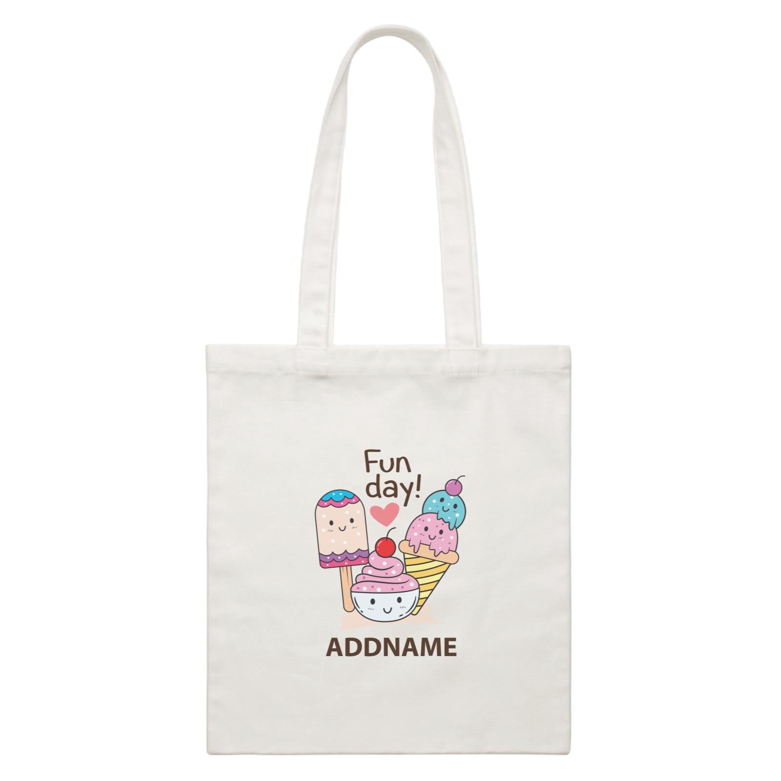 Cool Cute Foods Fun Day Ice Cream Addname White Canvas Bag