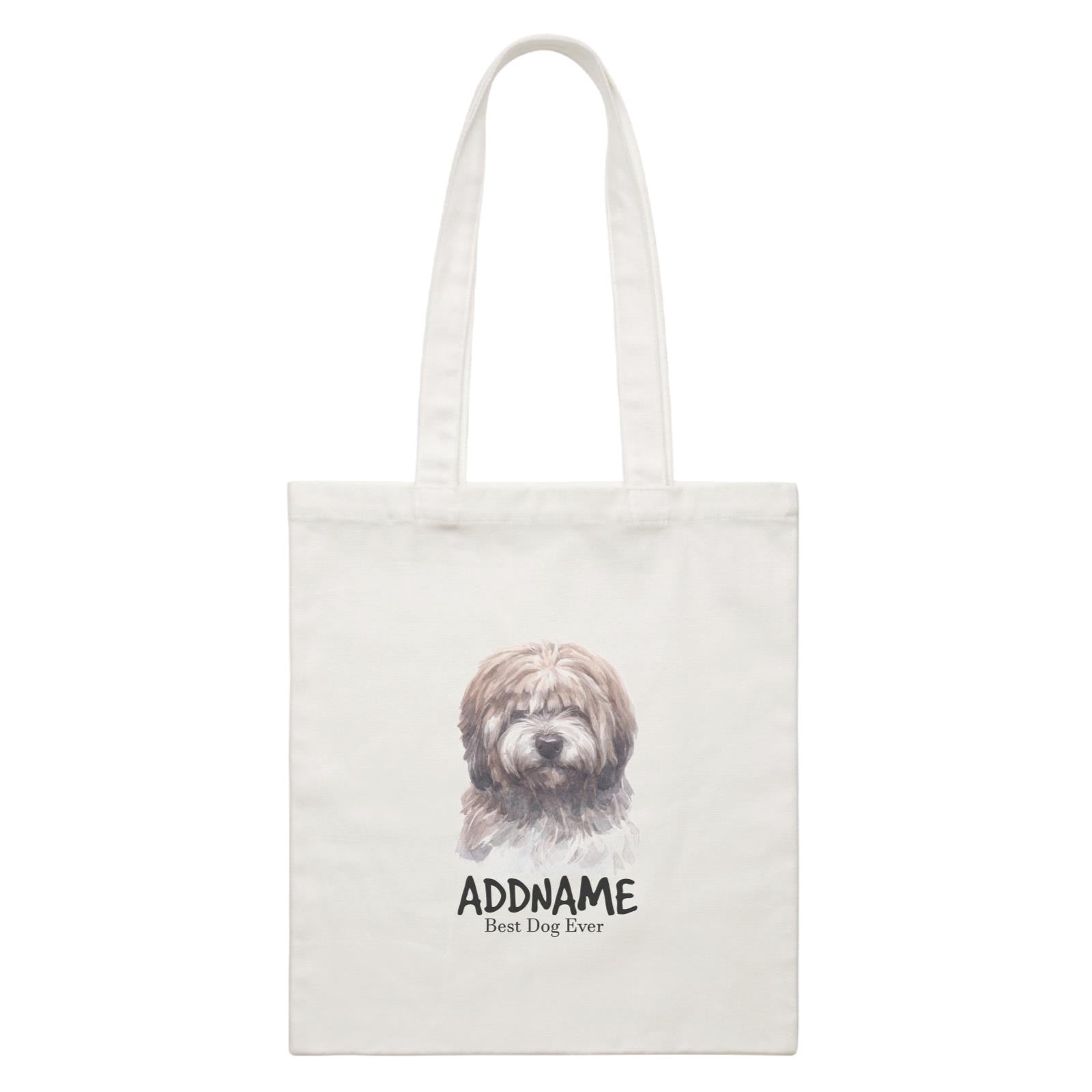 Watercolor Dog Tibetan Best Dog Ever Addname White Canvas Bag