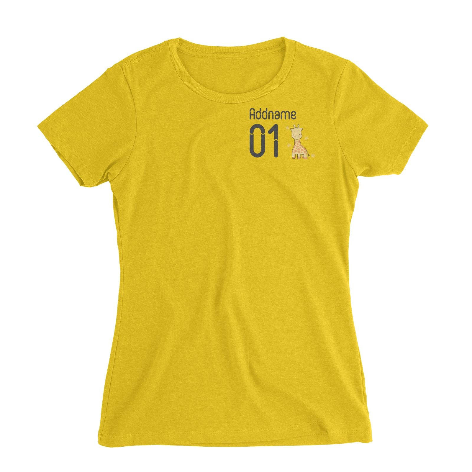 Pocket Name and Number Cute Hand Drawn Style Giraffe Women's Slim Fit T-Shirt
