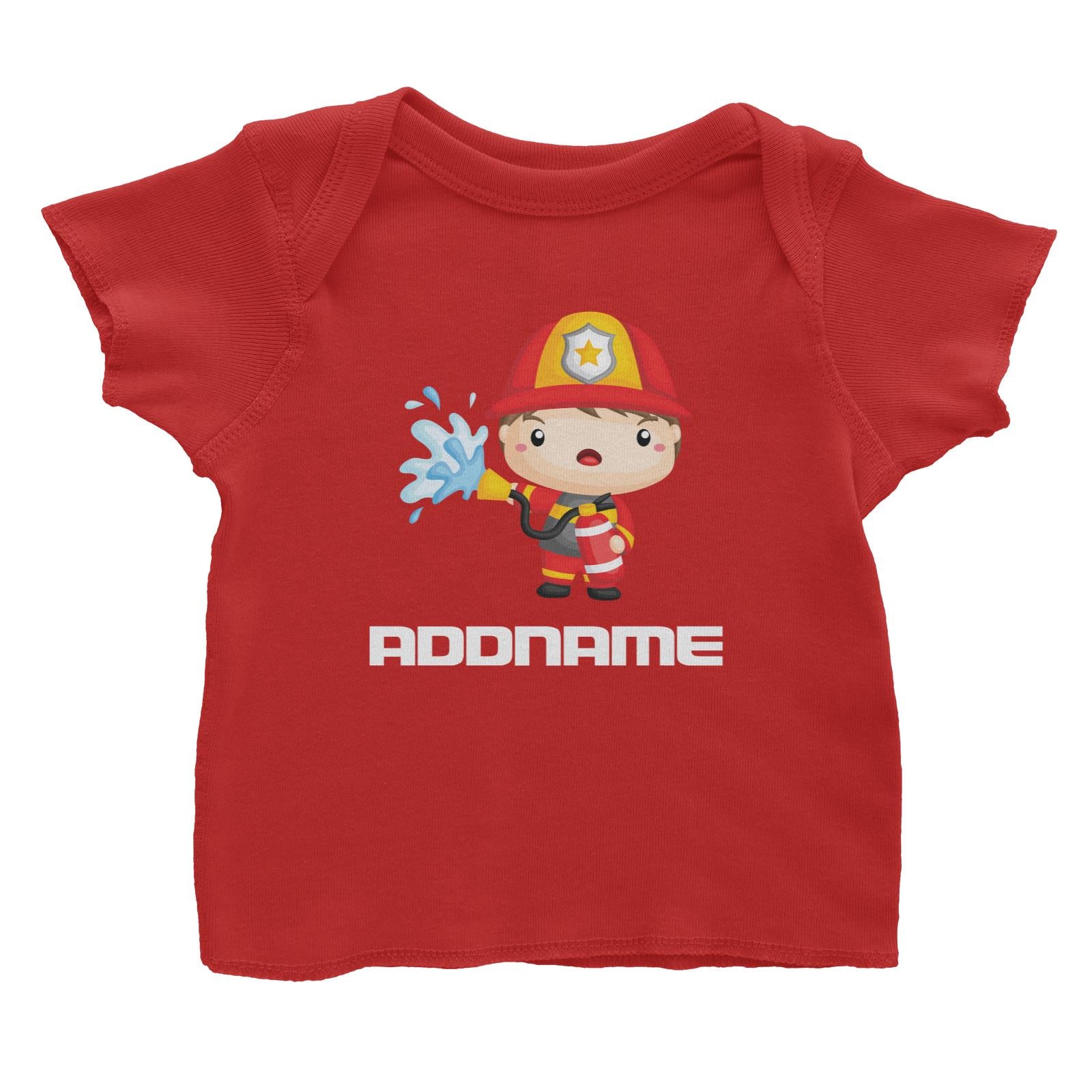 Birthday Firefighter Boy Holding Fire Extinguisher Addname Baby T-Shirt