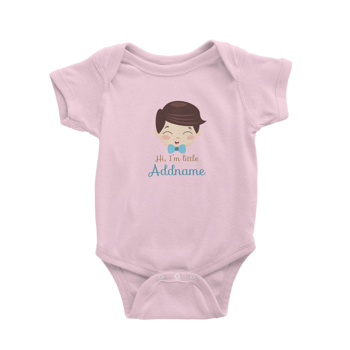 Cute Boy with Blue Bow Hi I Am Little Addname Baby Romper