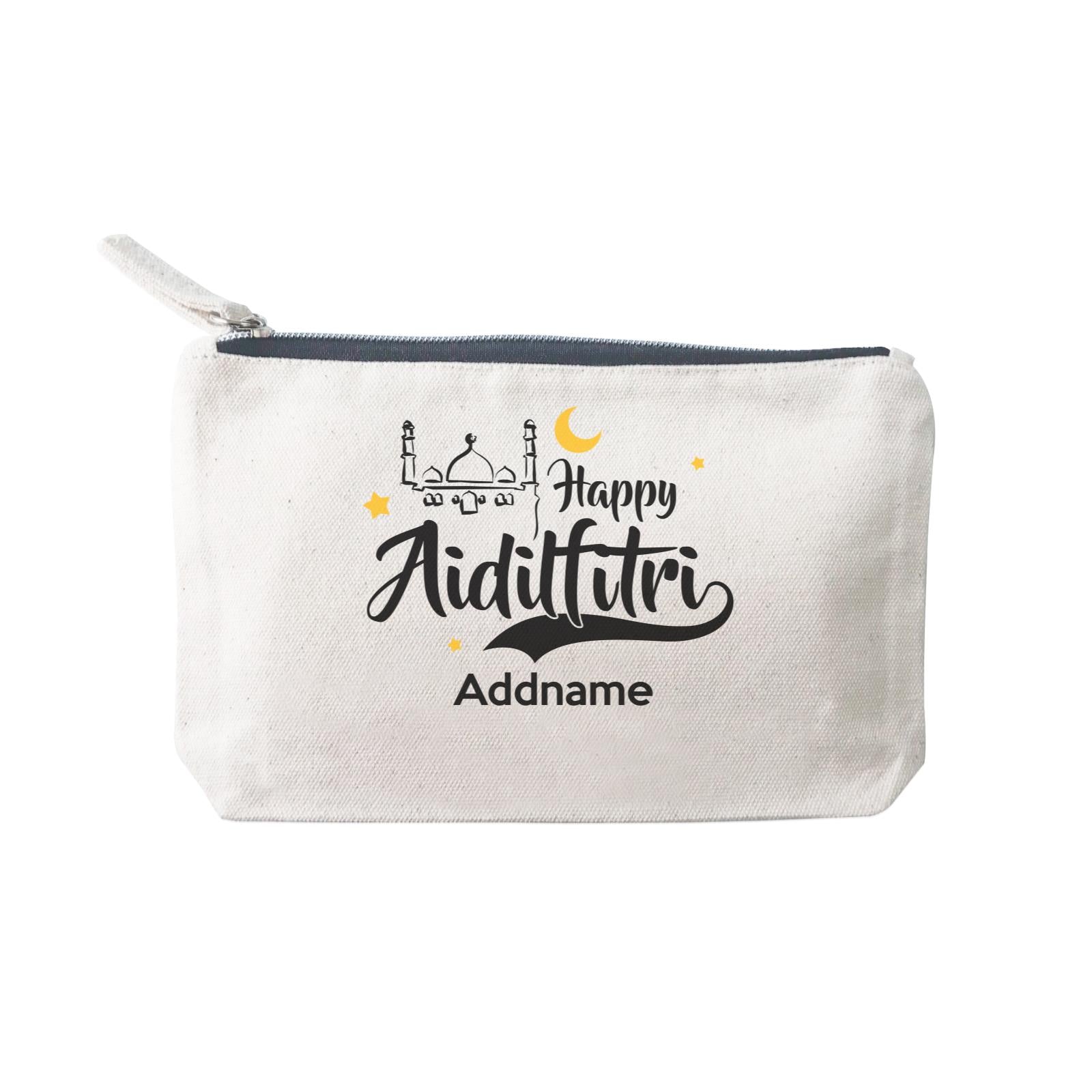 Raya Typography Doodle Mosque Happy Aidilfitri Addname Mini Accessories Stationery Pouch 2