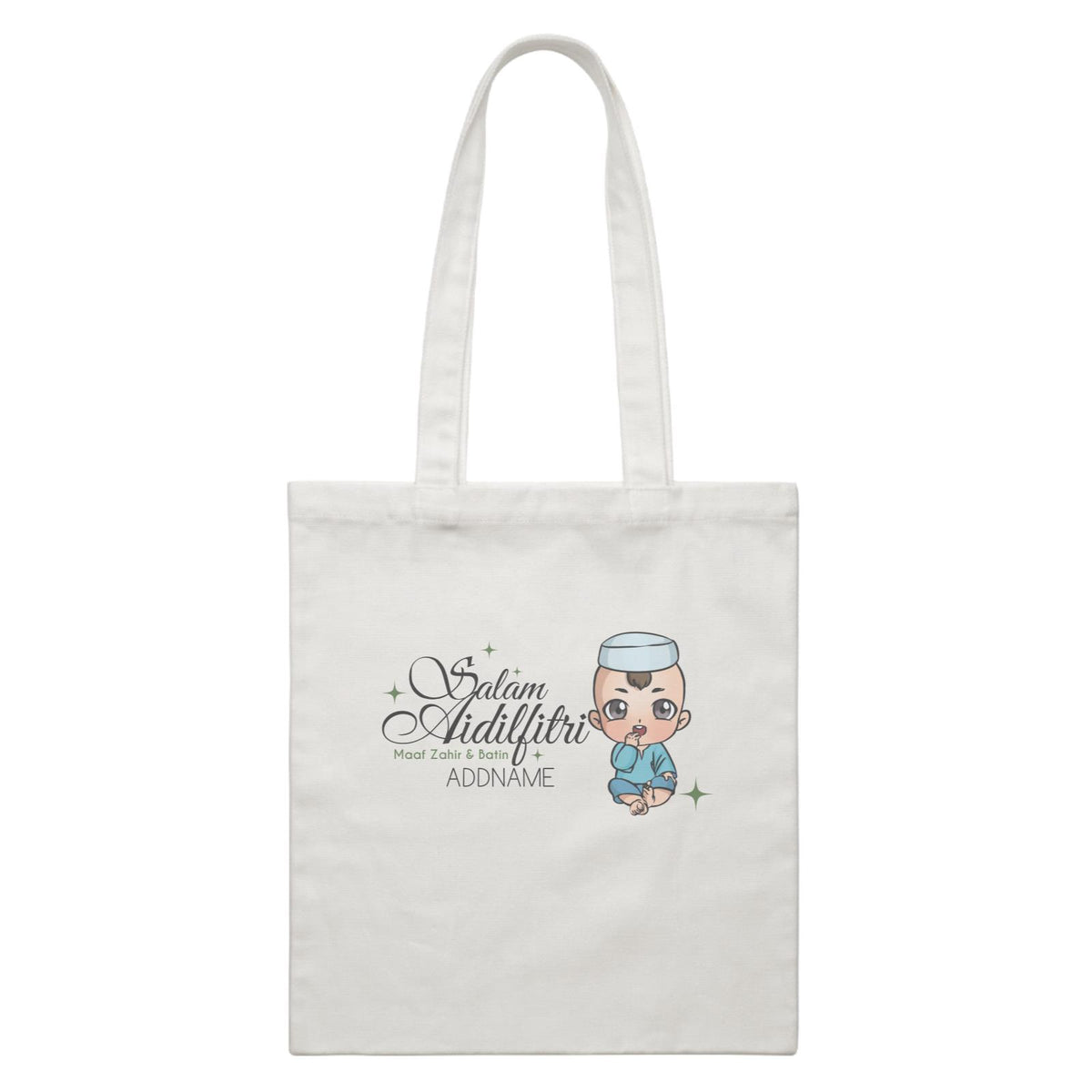 Raya Chibi Wishes Baby Boy Addname Wishes Everyone Salam Aidilfitri Maaf Zahir &amp; Batin White Canvas Bag