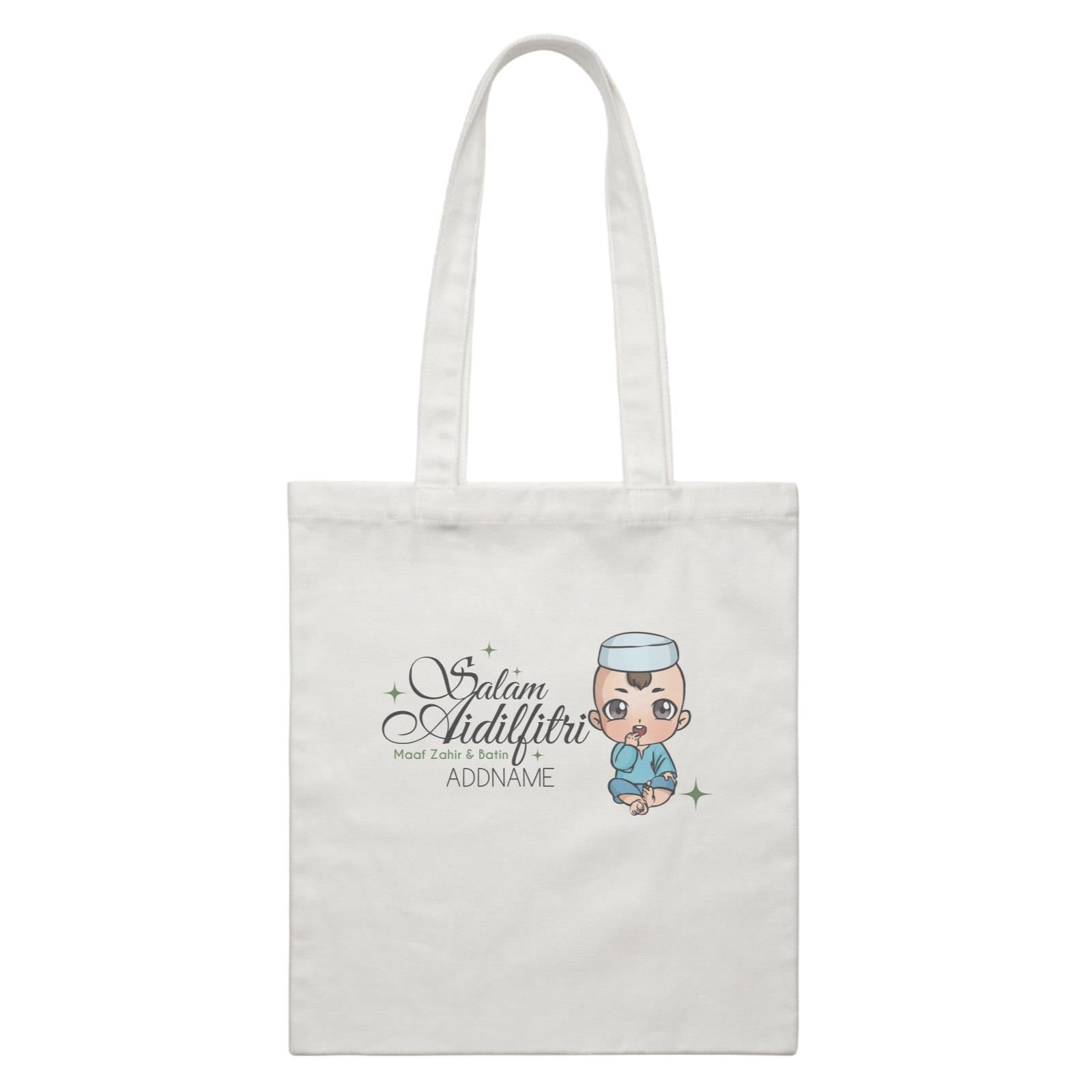 Raya Chibi Wishes Baby Boy Addname Wishes Everyone Salam Aidilfitri Maaf Zahir & Batin White Canvas Bag