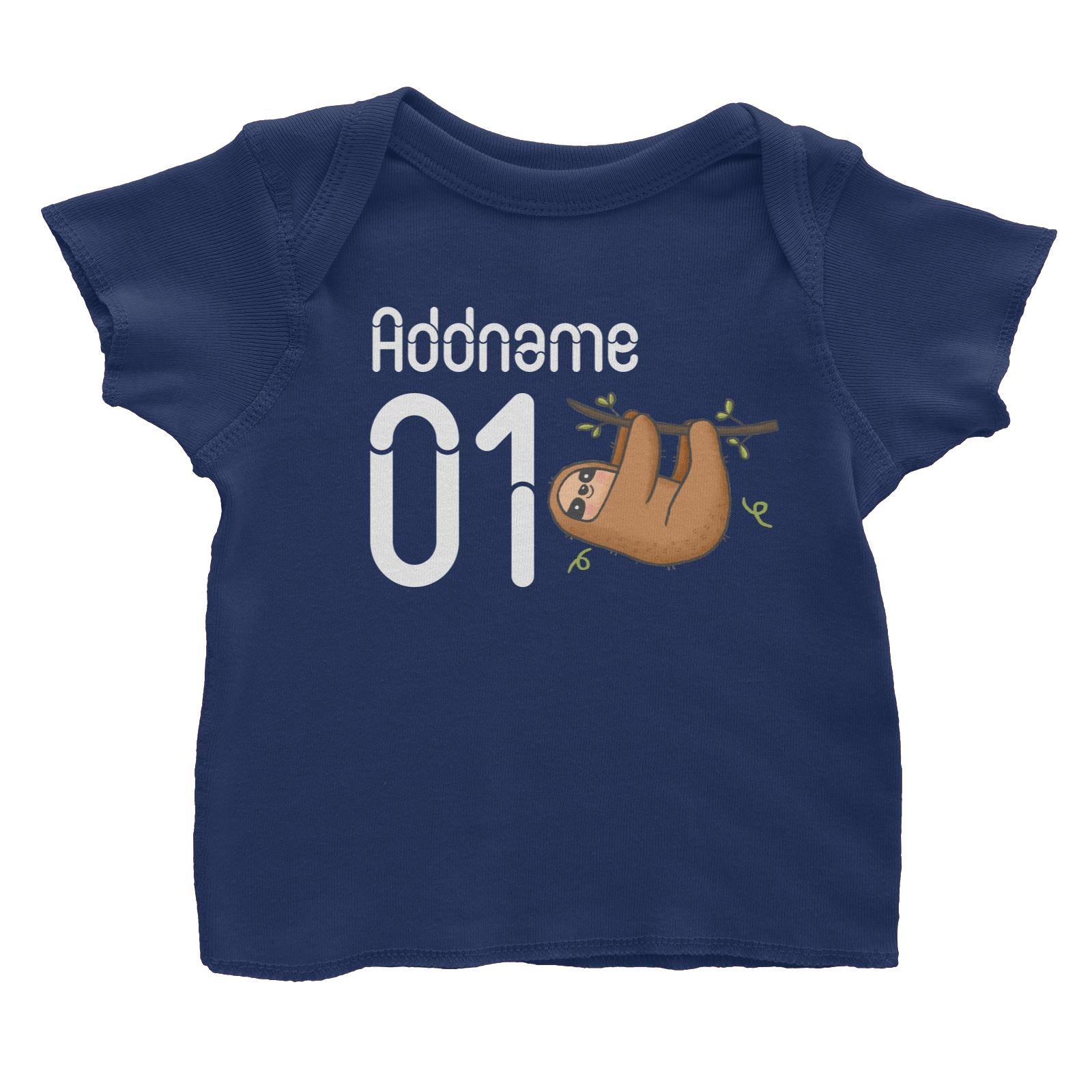 Name and Number Cute Hand Drawn Style Sloth Baby T-Shirt