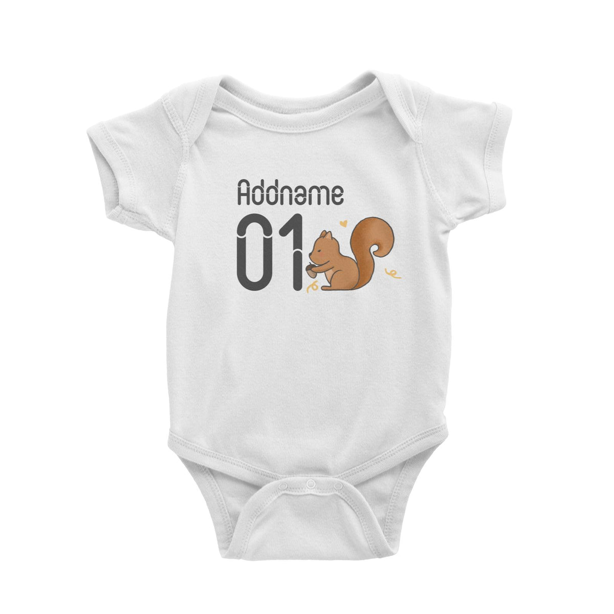 Name and Number Cute Hand Drawn Style Squirrel Baby Romper