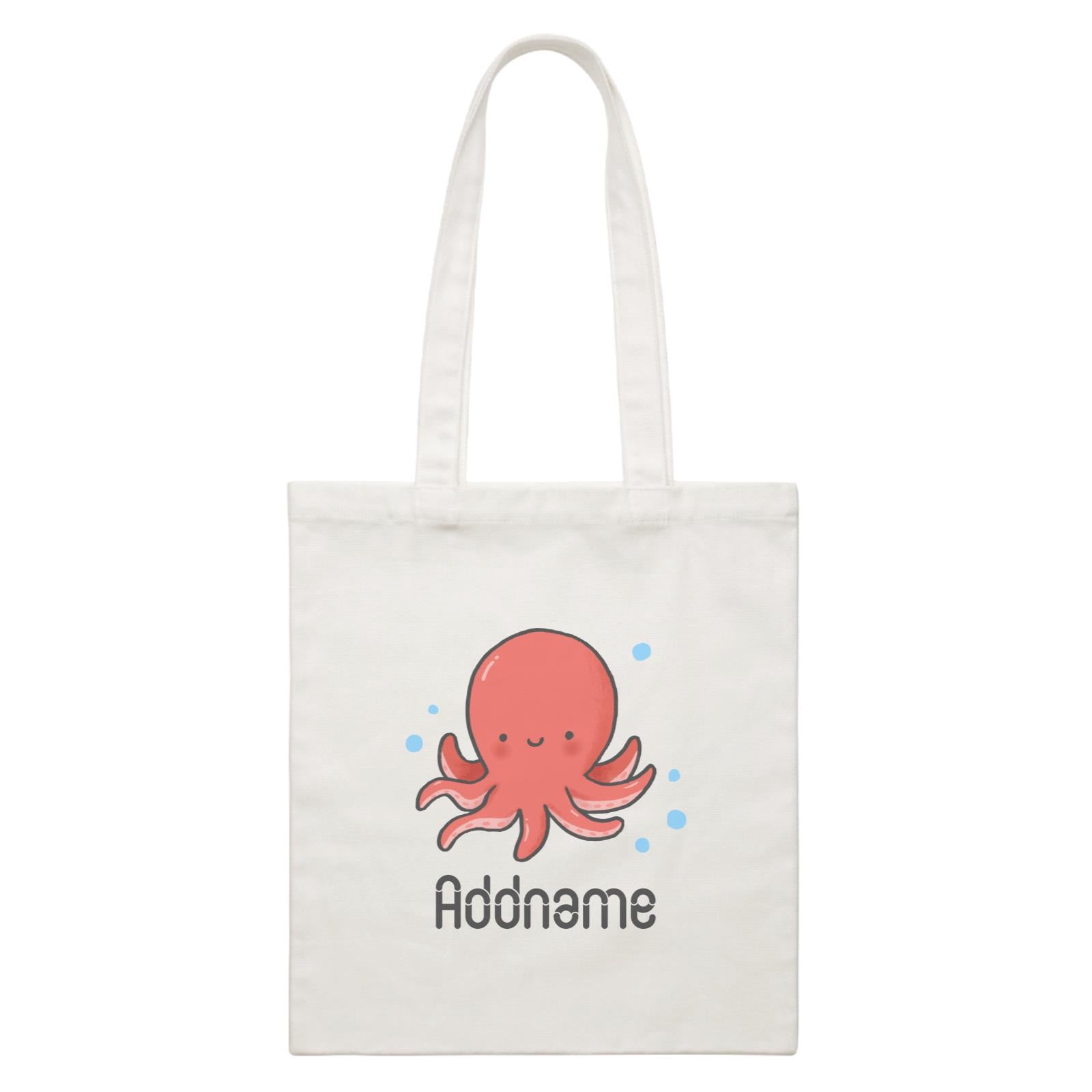 Cute Hand Drawn Style Octopus Addname White Canvas Bag