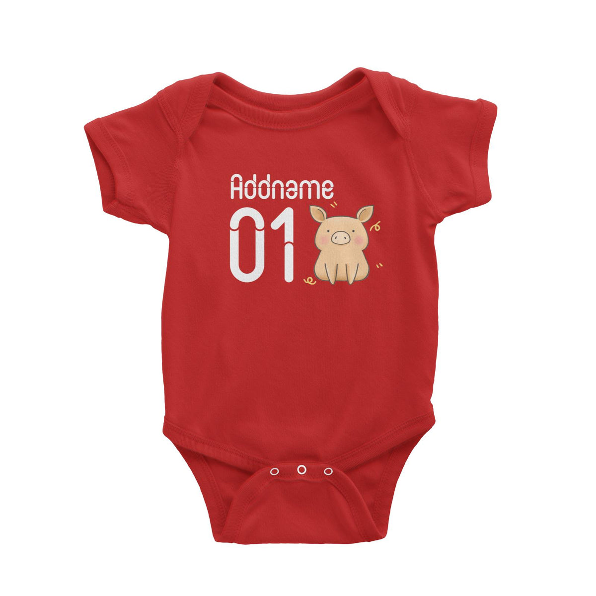 Name and Number Cute Hand Drawn Style Pig Baby Romper