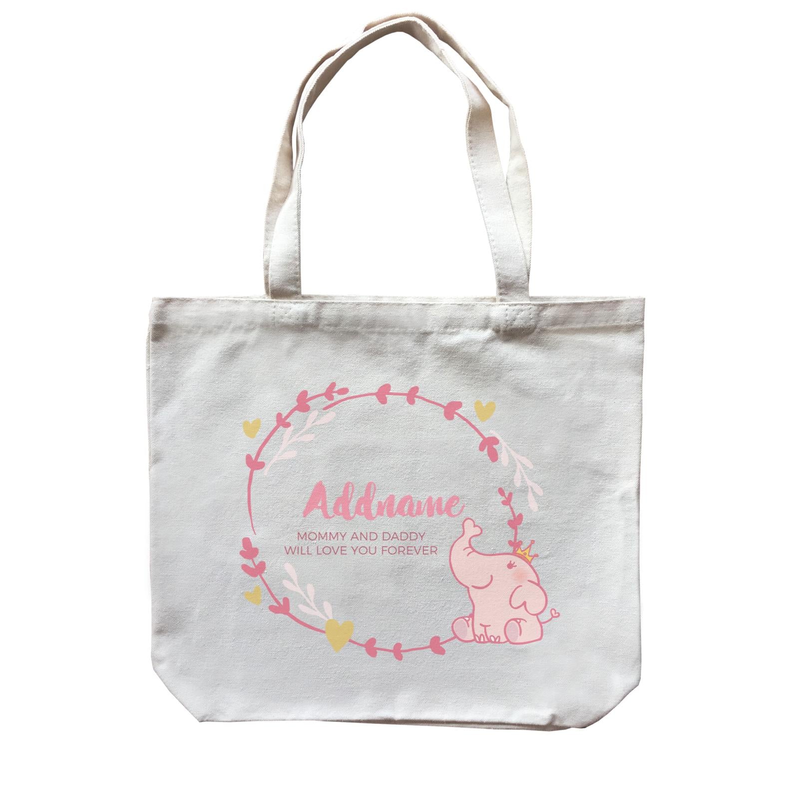 Cute Pink Elephant Princess Personalizable with Name and Text Canvas Bag