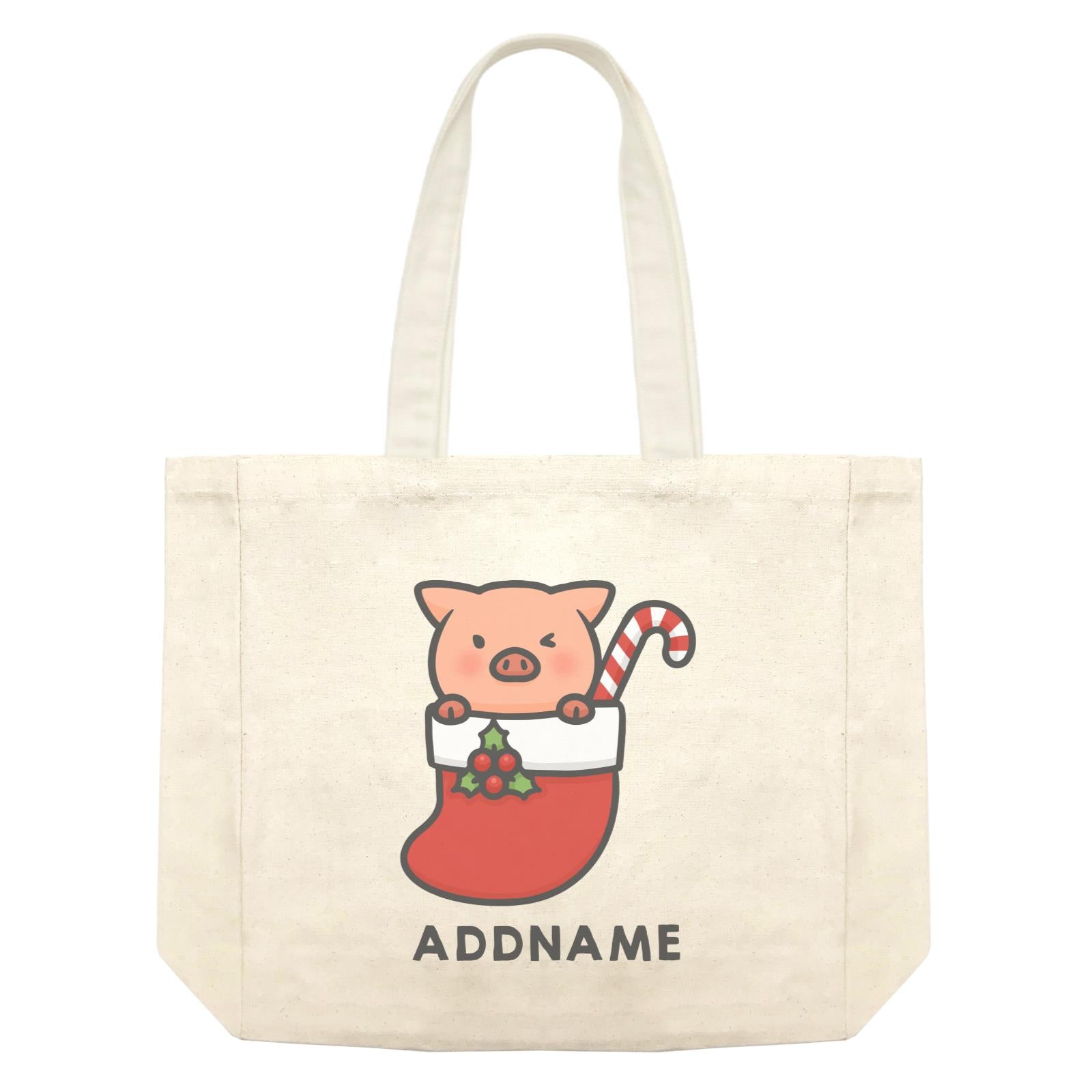 Xmas Cute Pig In Christmas Sock Addname Accessories Shopping Bag