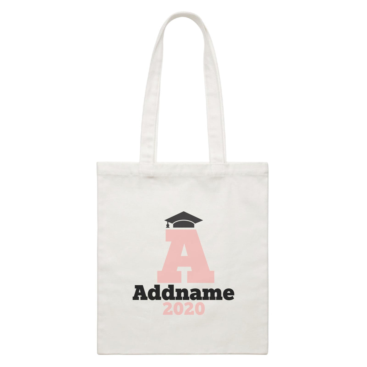 Graduation Series Cap with Initial and Year Pink White Canvas Bag