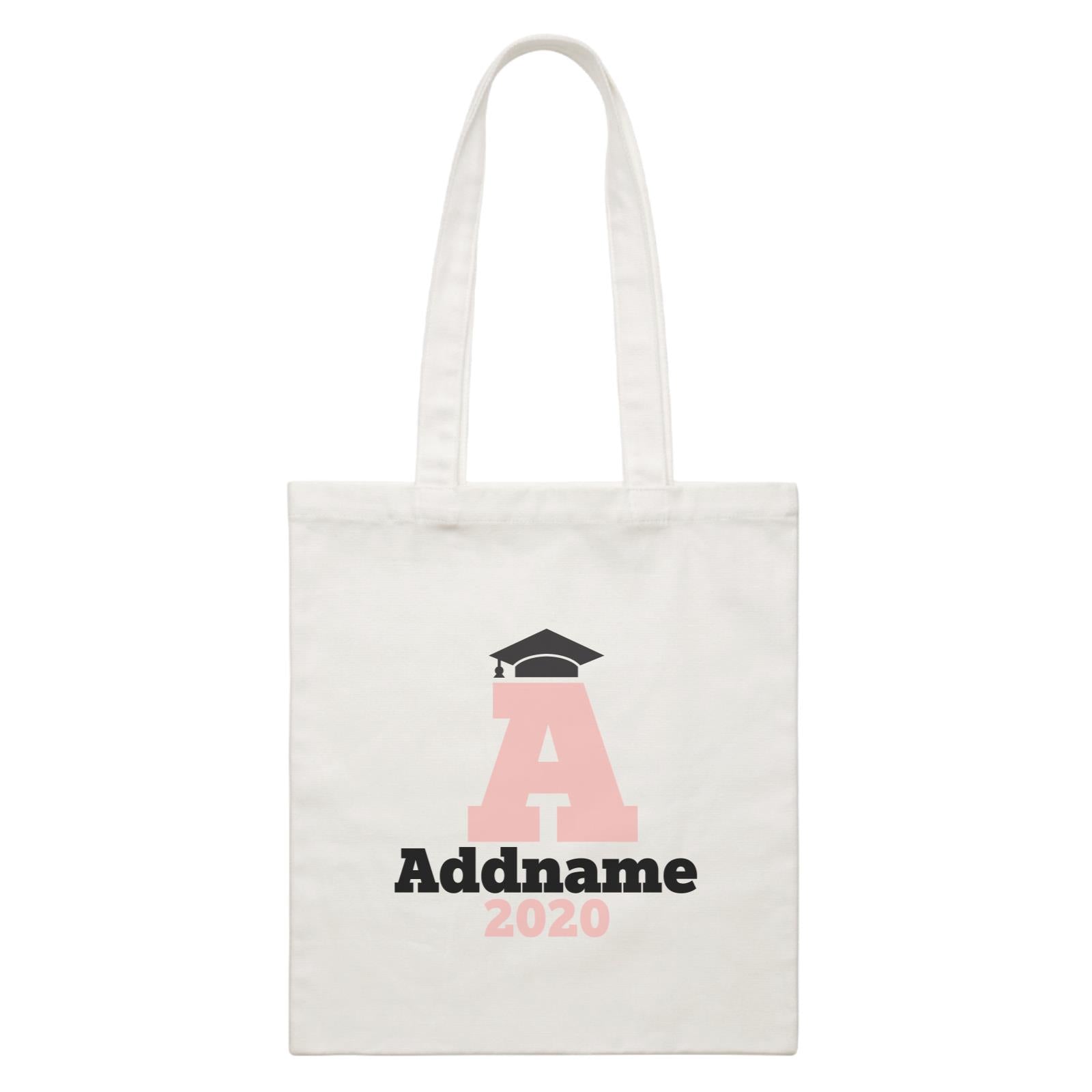 Graduation Series Cap with Initial and Year Pink White Canvas Bag