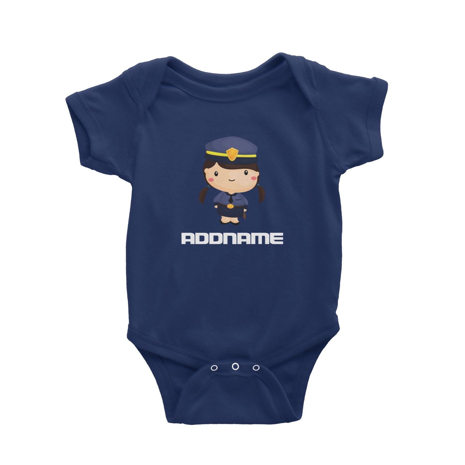 Birthday Police Officer Long Twin Pony Tails Girl In Suit Addname Baby Romper