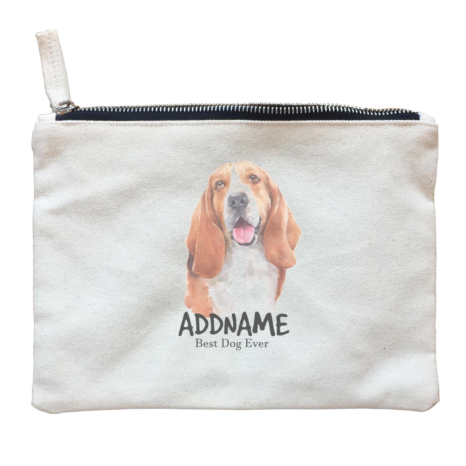 Watercolor Dog Basset Hound Happy Best Dog Ever Addname Zipper Pouch