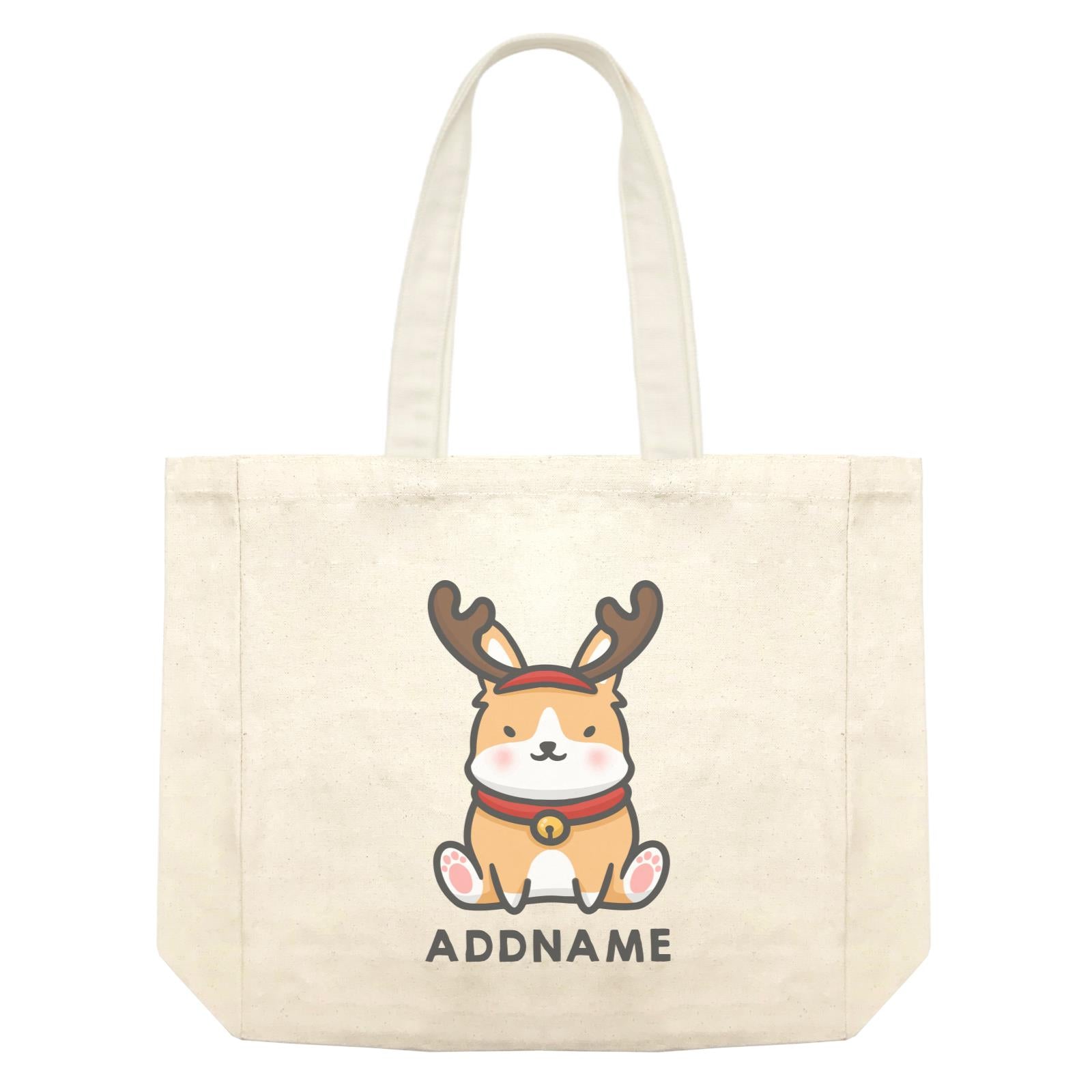 Xmas Cute Dog With Reindeer Antlers Addname Accessories Shopping Bag