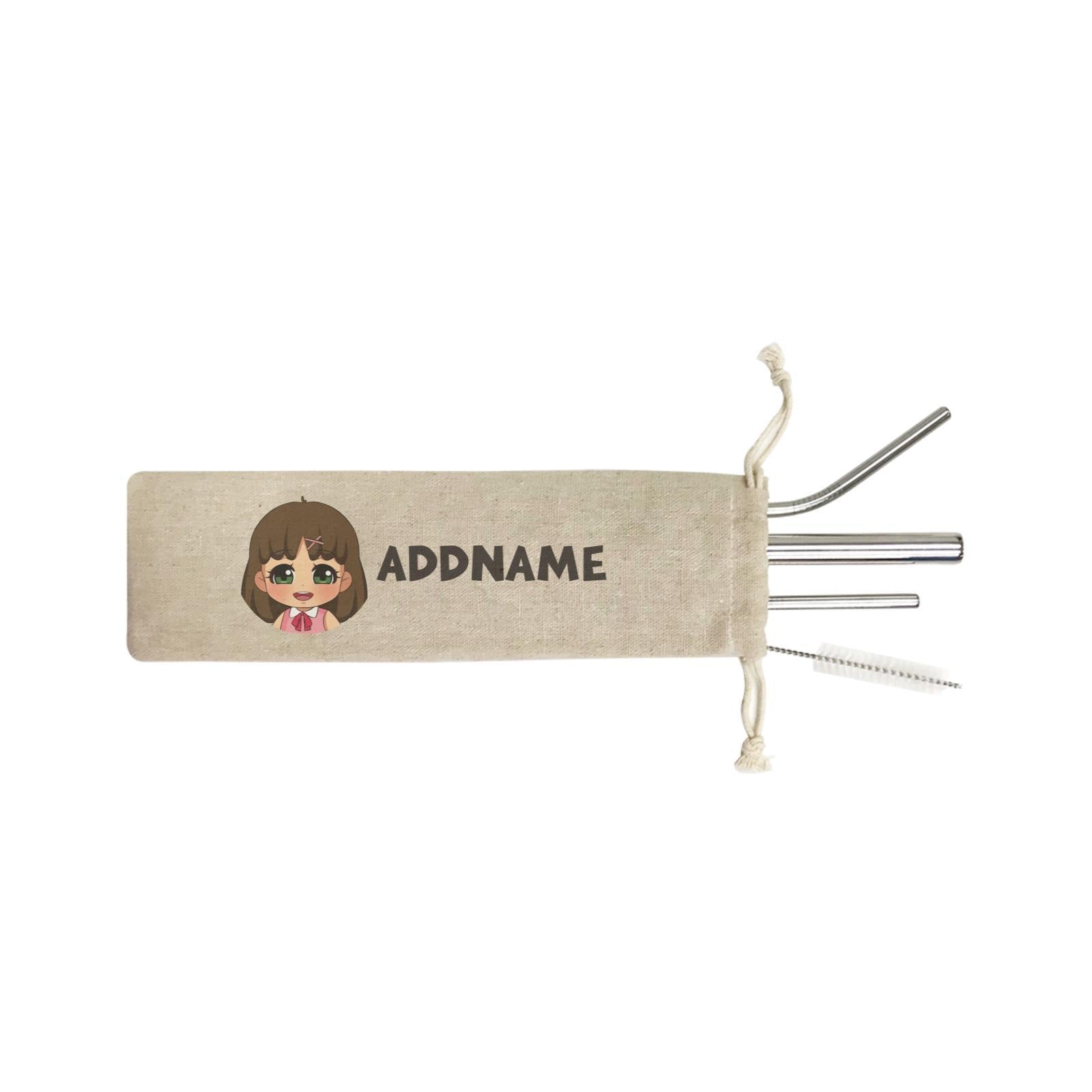 Children's Day Gift Series Little Chinese Girl Addname SB 4-in-1 Stainless Steel Straw Set In a Satchel