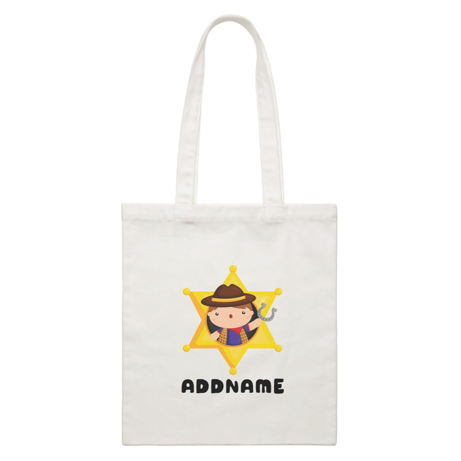 Birthday Cowboy Style Little Cowboy Holding Hoe In Star Badge Addname White Canvas Bag